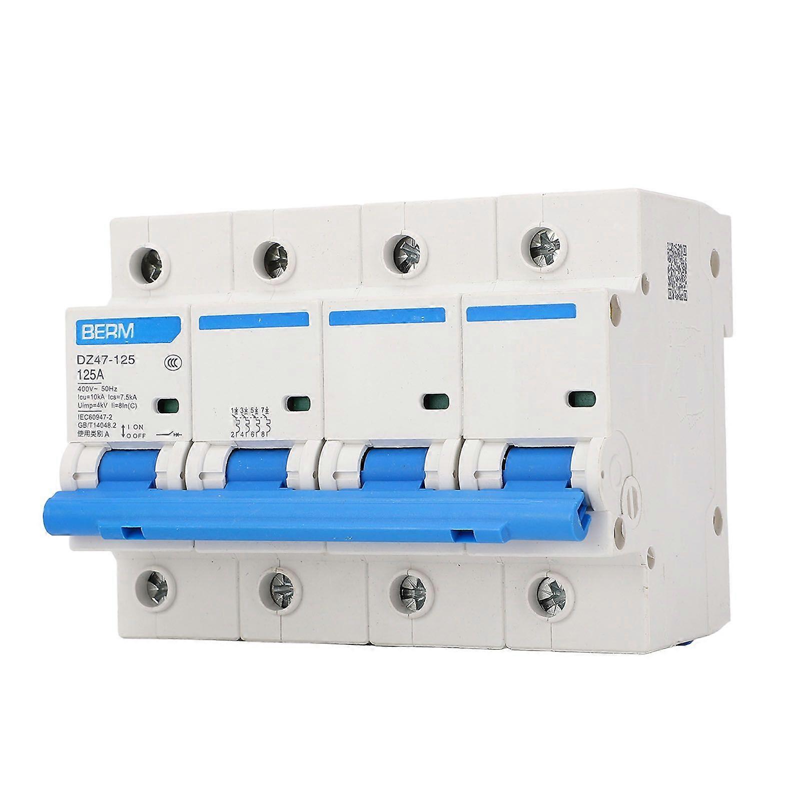 125A 4P Miniature Circuit Breaker 400V Air Switch PC Flame Retardant Overload Guard Manual Transfer Switch for Home Residential