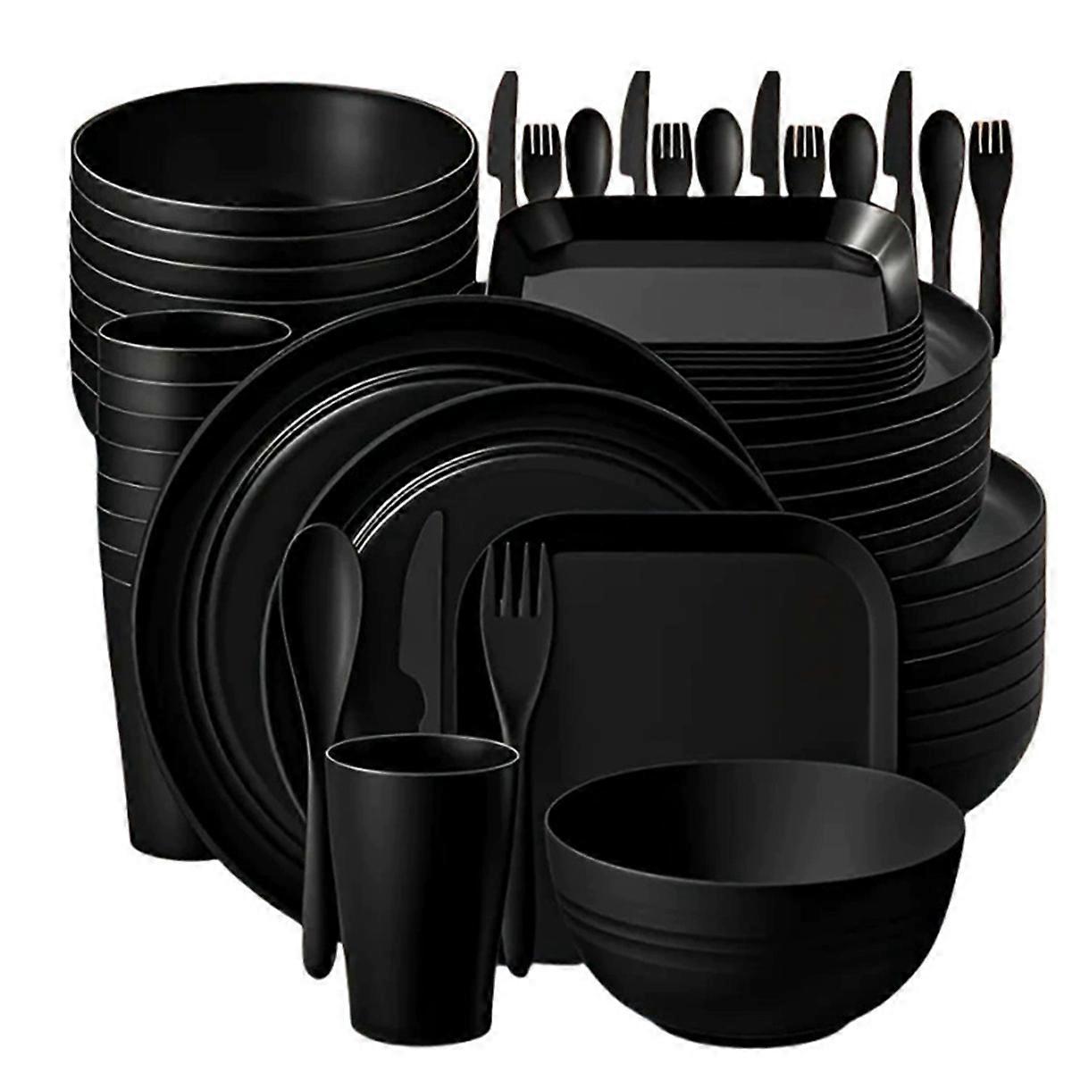 Plastic Dinnerware Sets,32 Piece Plates and Bowls Sets,Reusable Unbreakable Kitchen Dishware for Apartment, Camping