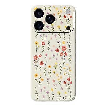 Coque pour iPhone 17 Pro, motif fleurs et herbe, bords droits, TPU, noir