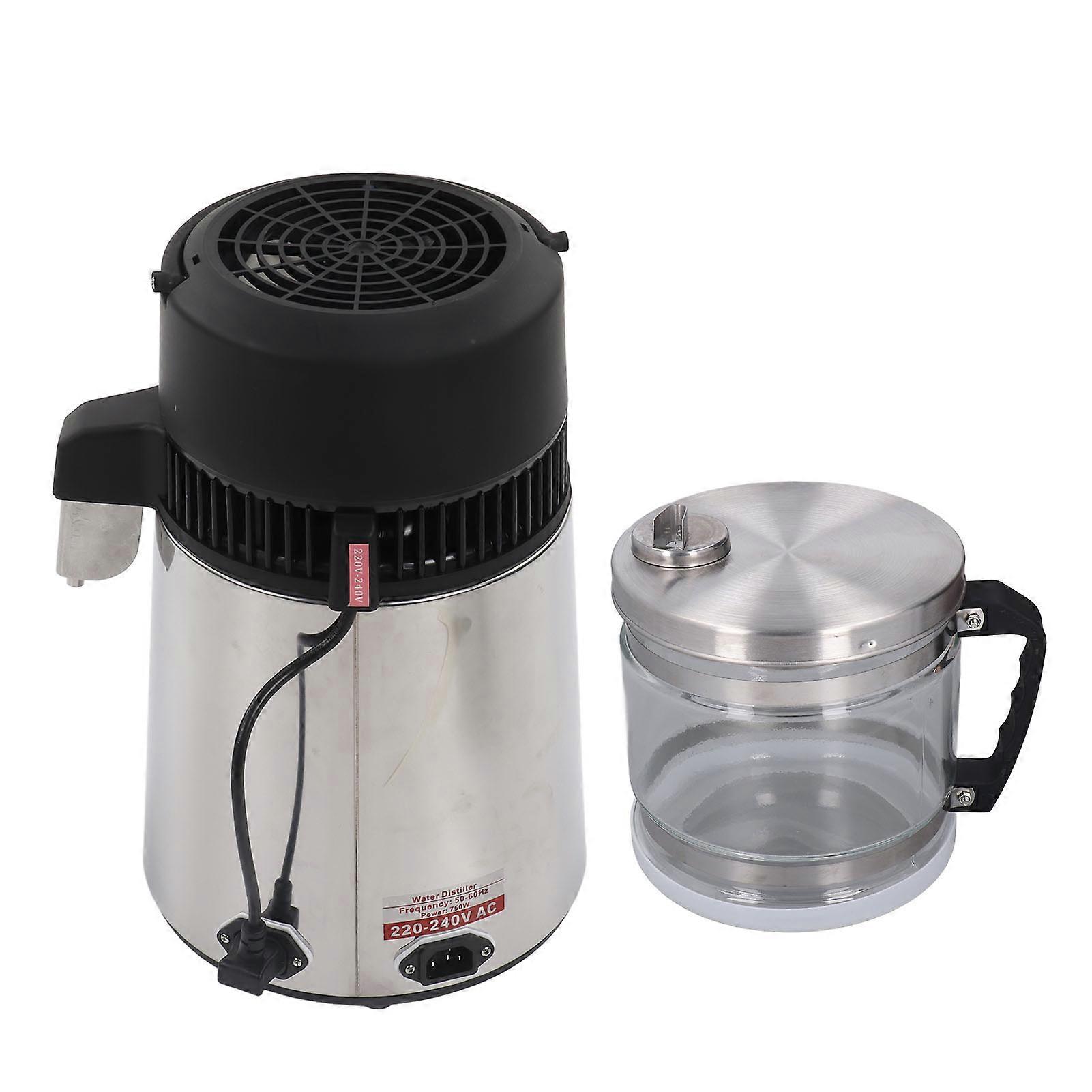 4L Water Distiller 750W Glass Bucket 304 Stainless Steel Distilled Water Machine with Double Button for Home Use EU Plug 220V 