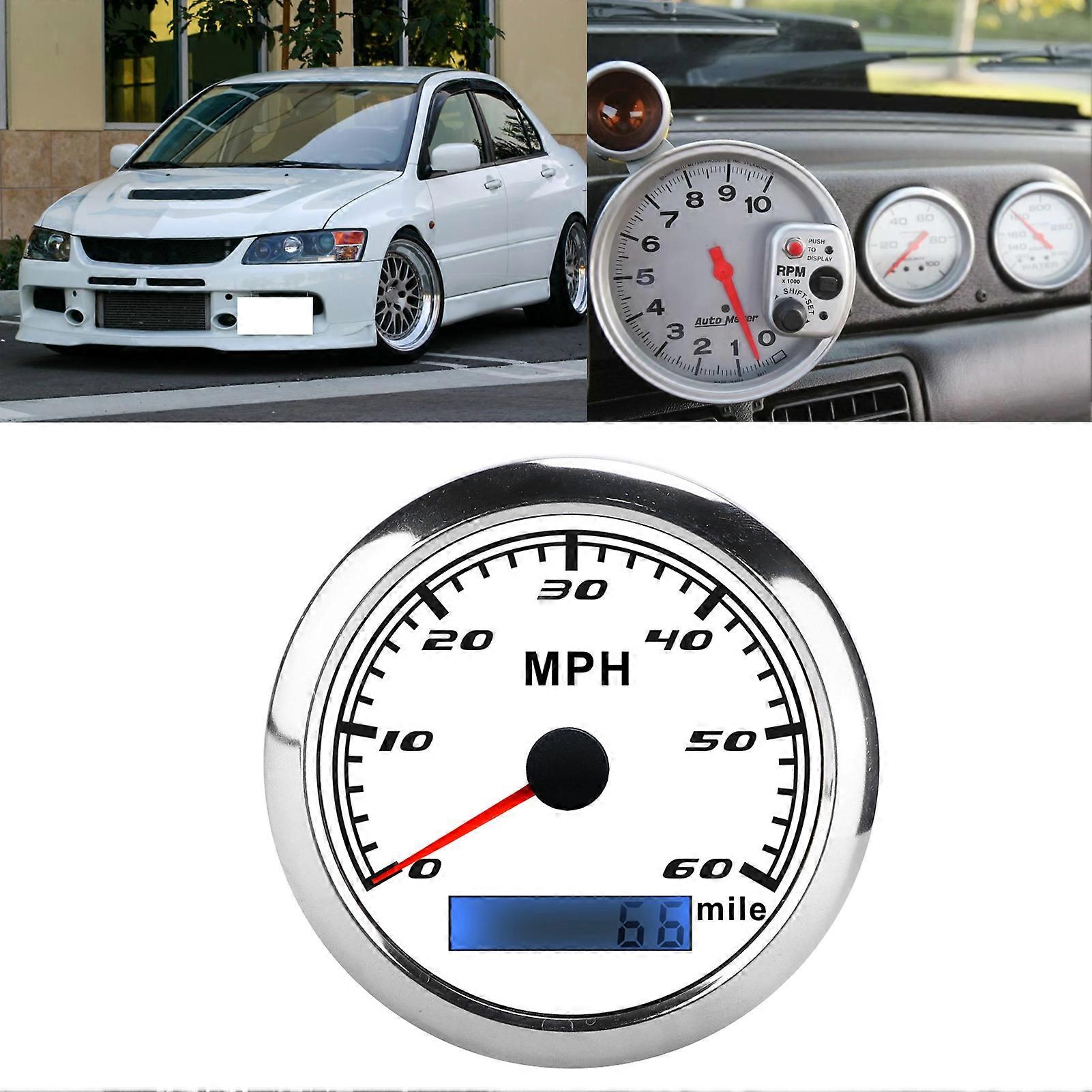 Universal GPS Speedometer 60MPH Red Backlight White Dial IP67 Waterproof