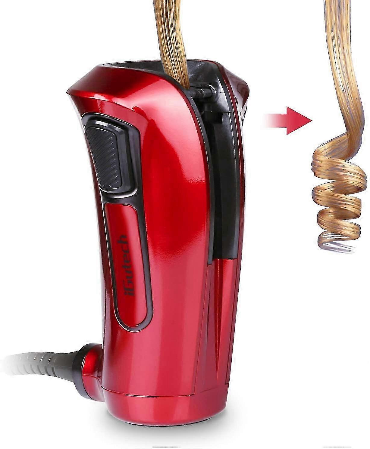 2025 Red iGutech Automatic Hair Curler with Tourmaline Ceramic Heater and LED Digital red
