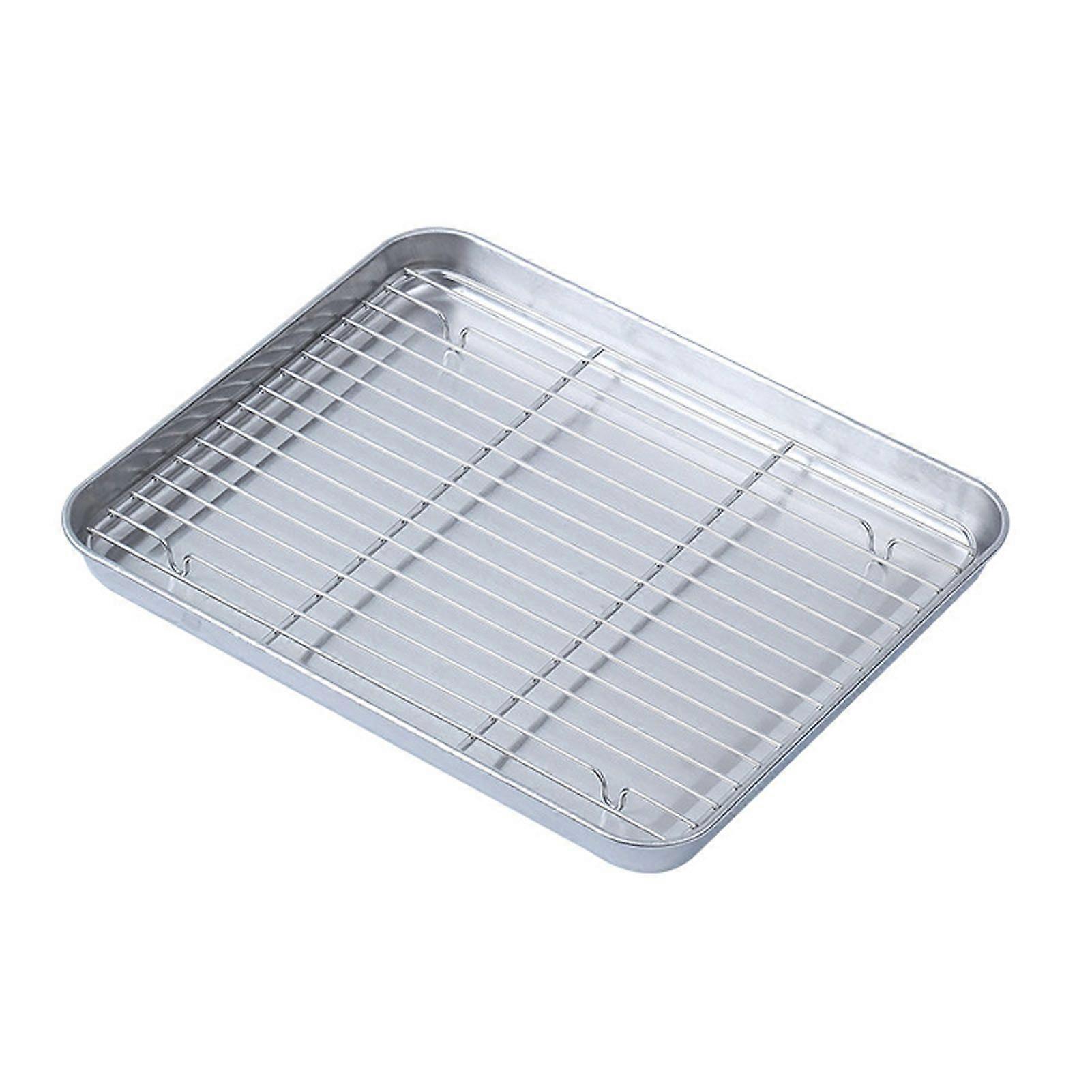 Stainless Steel Baking Tray Thickened Multifunctional Easy to Clean Draining Baking Pan with Mesh Rack for Kitchen Small with Rack