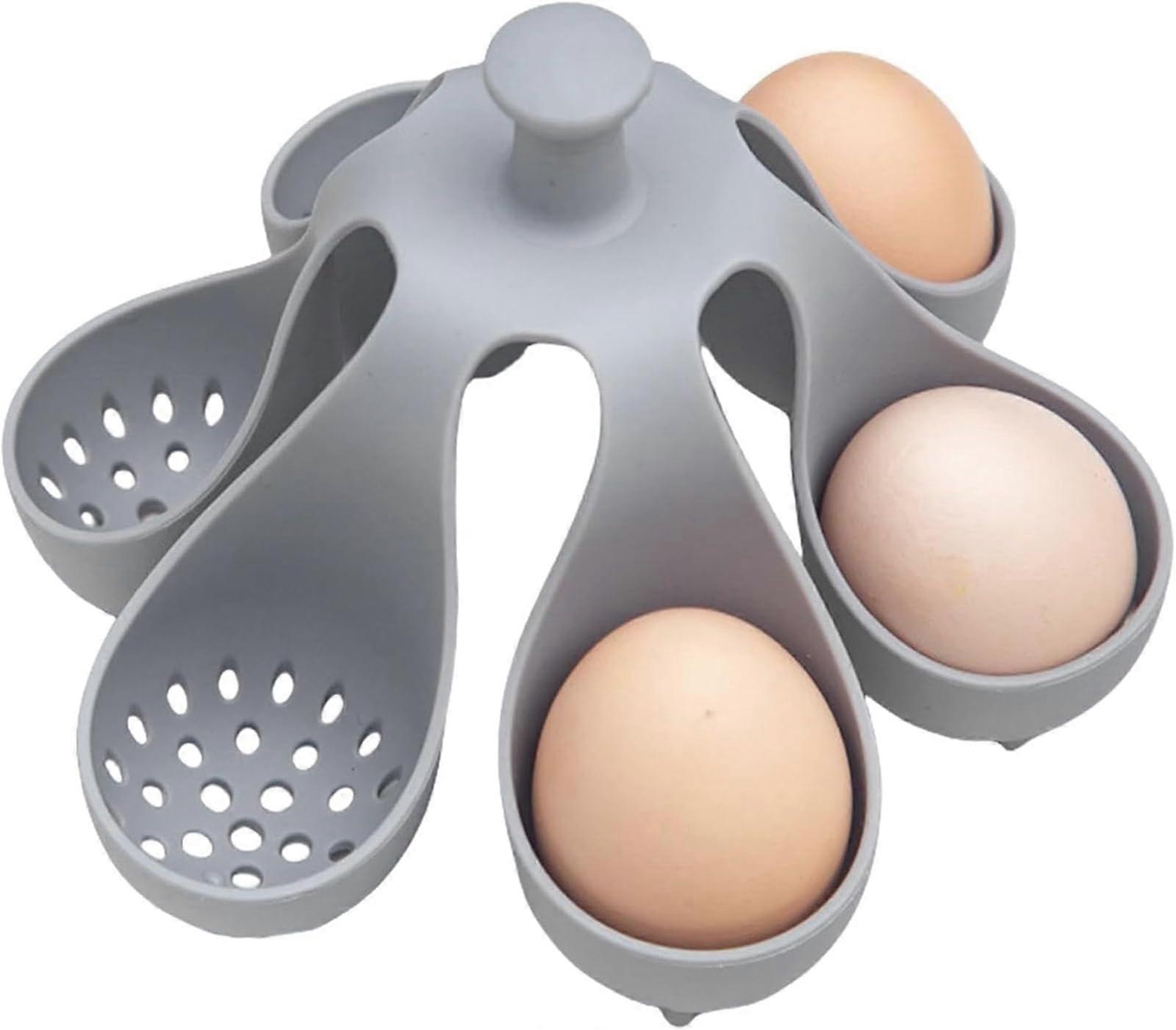 Silicone Egg Boiler 6Hole Grey Poacher Cups, NonStick Egg Cooker For Poached Eggs, Lightweight Egg Holder