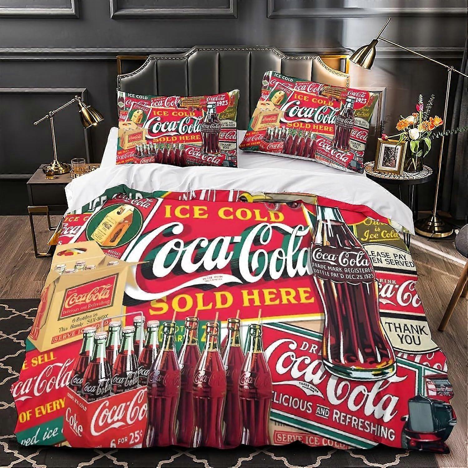Coca - Cola Duvet Cover Comforter Covers Quilt Cover for Teens And Adults 3D Print Bedding Set with Pillow Cases Soft Microfiber with Zipper Closure 3