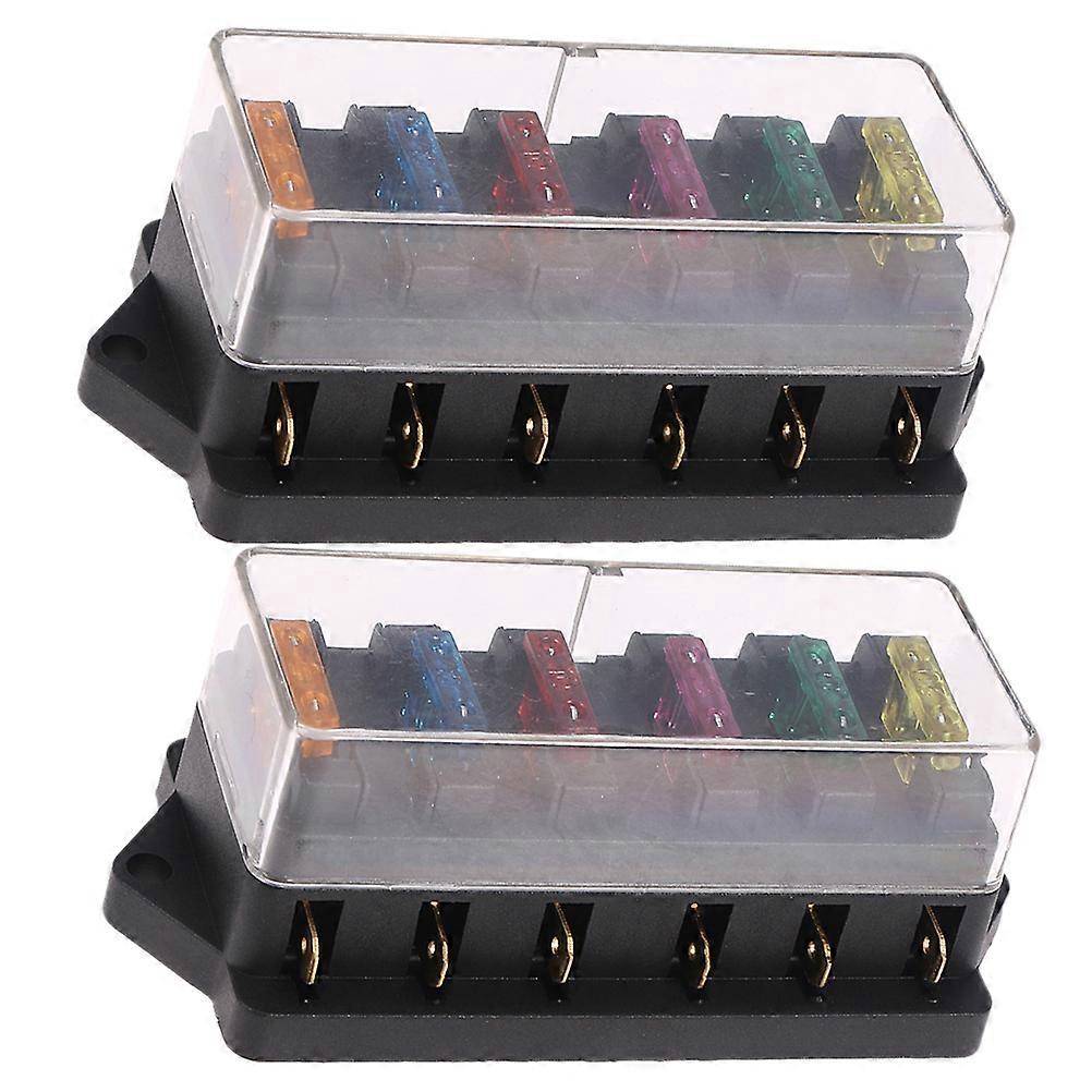 Automotive Fuse Block 6-Way Fuse Holder for Trucks Vehicle Maintenance Black Rectangular Shape 11x5.2x4.2cm Fuse Replacement 2Pack