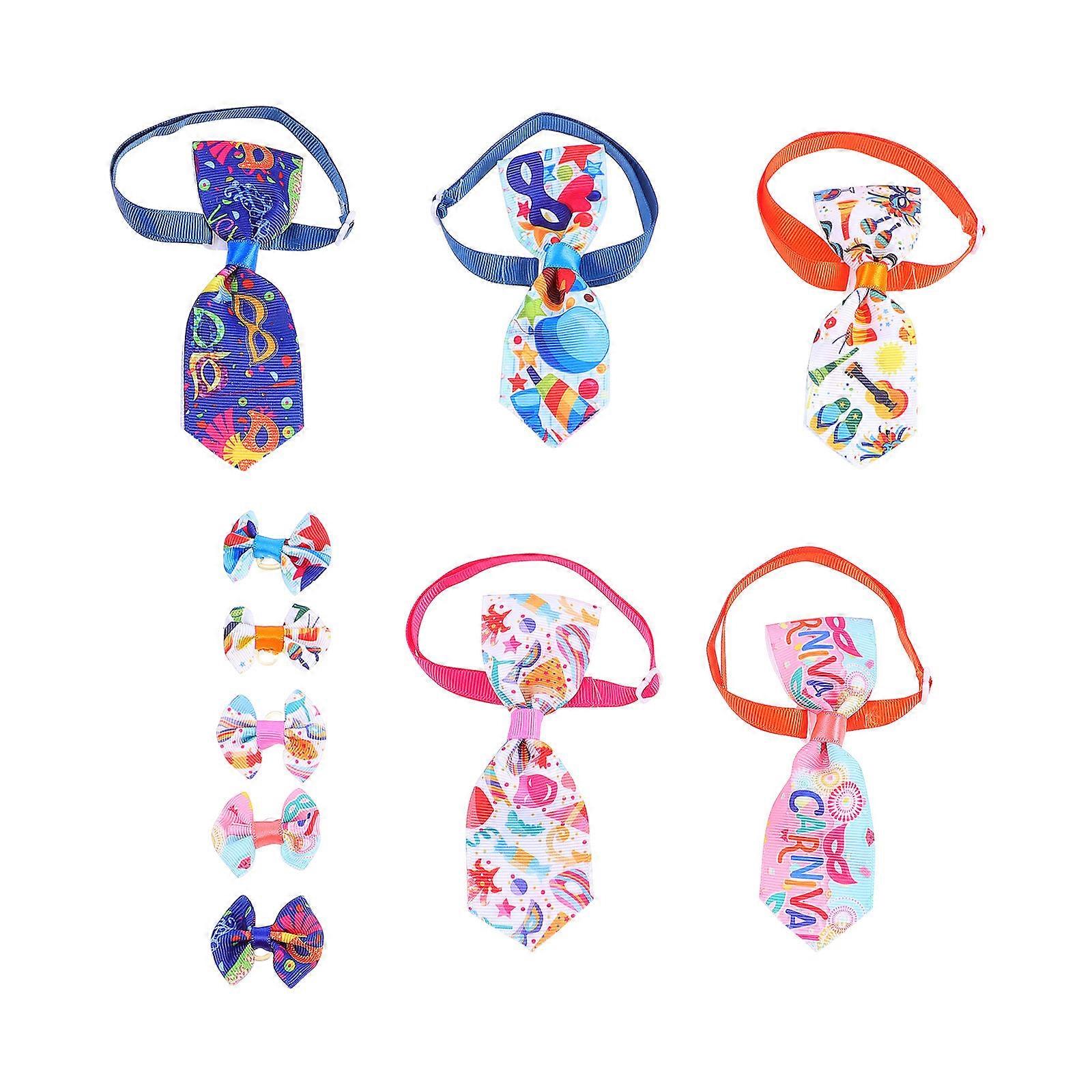 10Pcs Adjustable Pet Neck Tie and Headgear Set for Pet Use and Decor