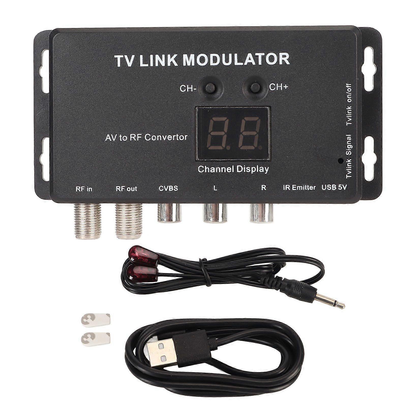TV Link Modulator Adjustable Support PAL NTSC AV to RF Converter with USB Charge Cable for A V Source Set Top Boxes