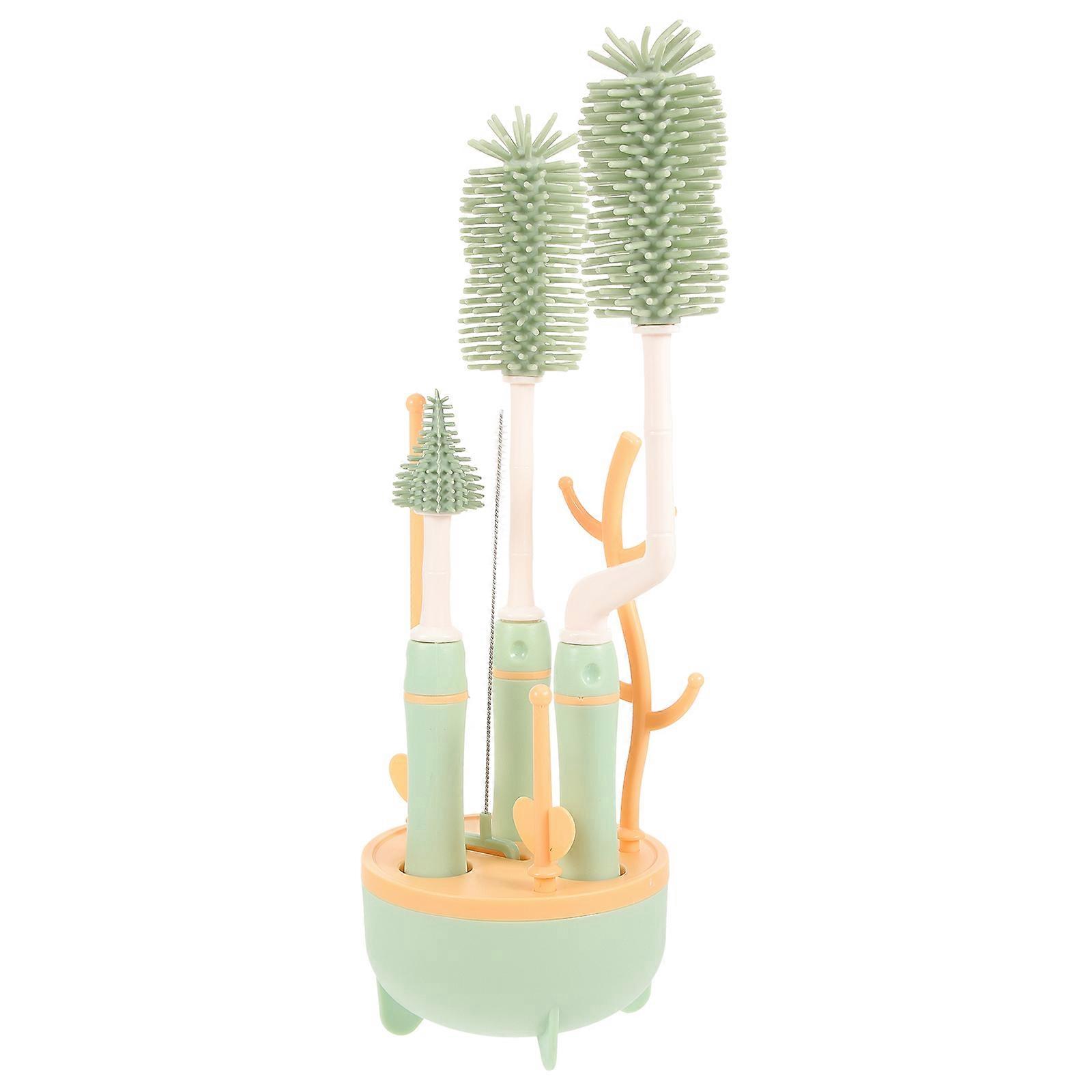 4Sets Bottle Cleaner Brush with Stand for Infant Milk Bottle Cleaning Green