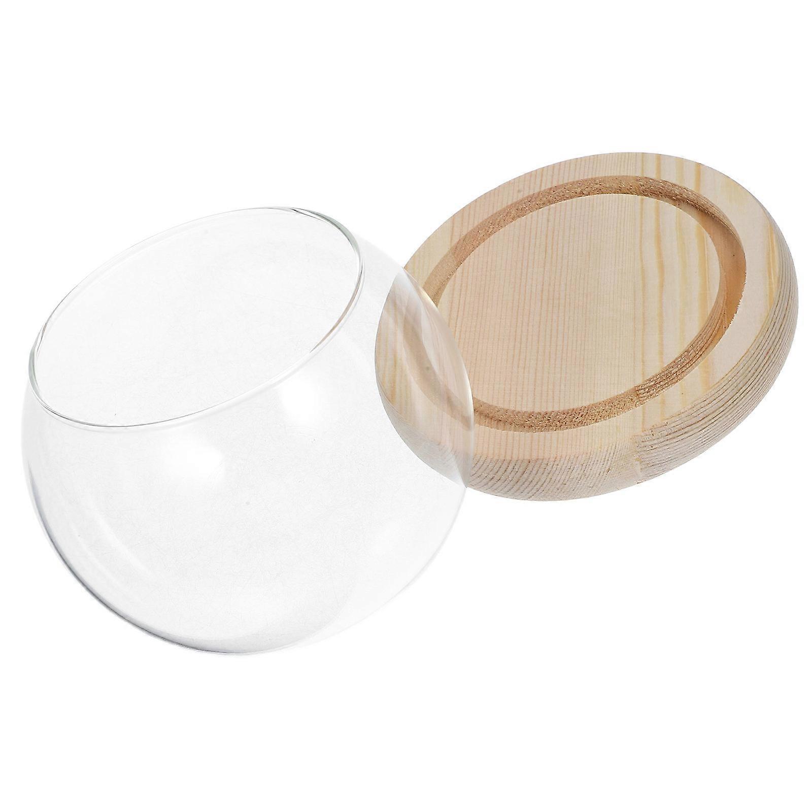 Glass Display Case for Protection 2Pcs Clear Glass Dome with Wooden Base
