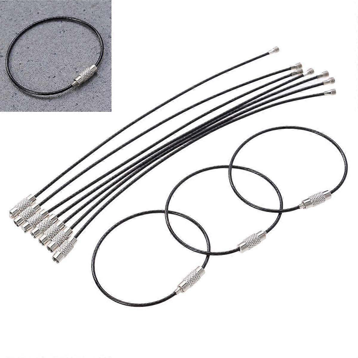 Porte-clés en fil d'acier inoxydable robustes pour usage quotidien et voyage, noir, 10 pièces