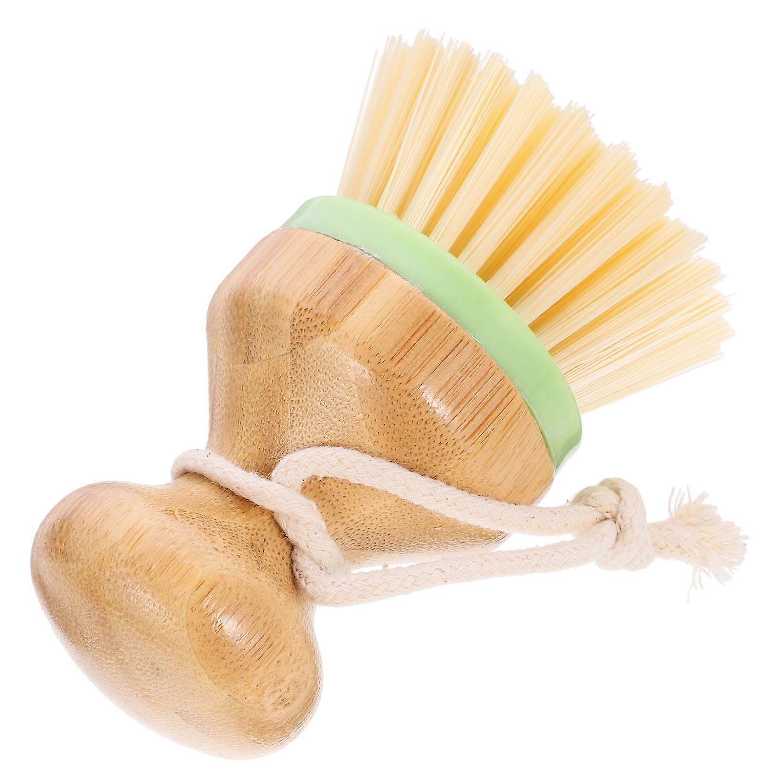 Ergonomic Bamboo Handle Dish Brush 2Pcs For Effective Stain Removal In Kitchen Cleaning Simple Design