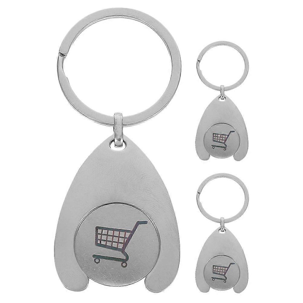 Keyring Shopping Cart Tokens 12 Pcs Rectangular Keychain For Daily Use Grocery Shopping Silver Material