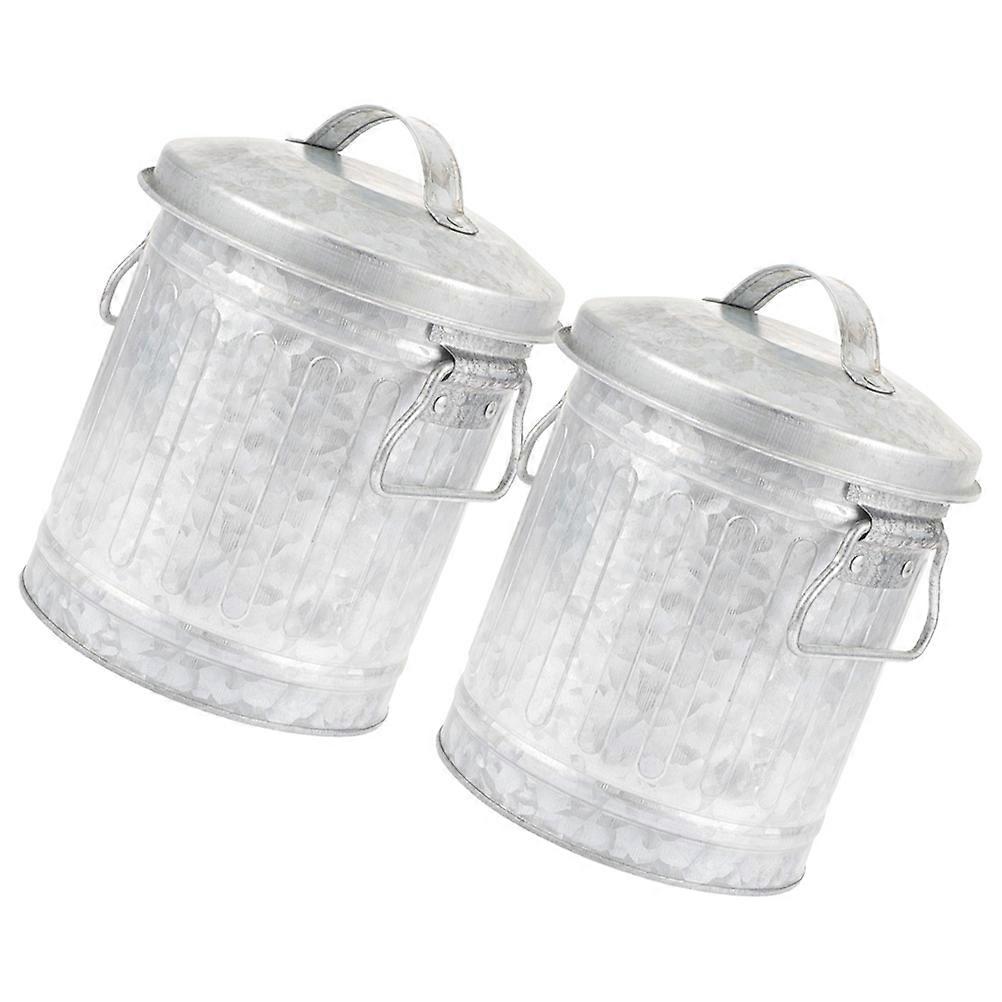 Office Trash Bin Desktop Wastebasket Bucket Shape Silver Iron 2Pack Trash Storage Stationery Holder