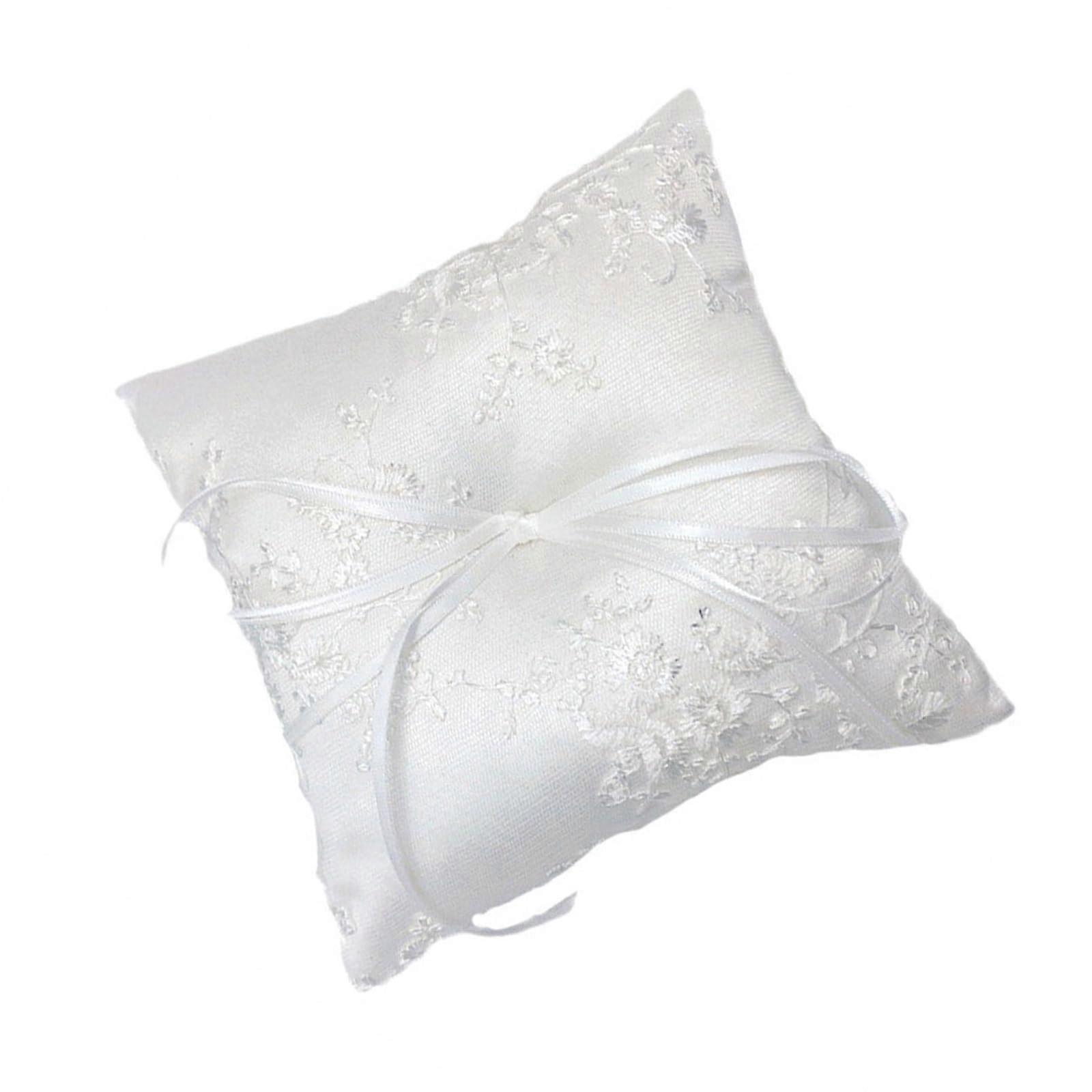 Decorative Beads Ring Pillows Lace Applique Fabric Bowknot Ring Bearer Pillow Romantic Wedding Accessory