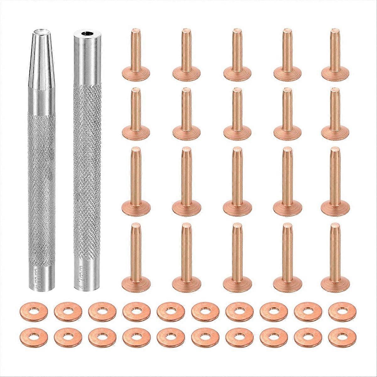 20Set Copper Rivets and Burrs, Solid Leather Copper Rivet Fastener with Punch Rivet Tool for Leather