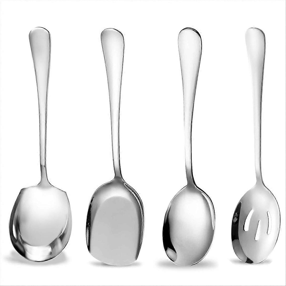 4Pcs Stainless Steel Buffet Serving Spoon Long Handle Soup Spoons