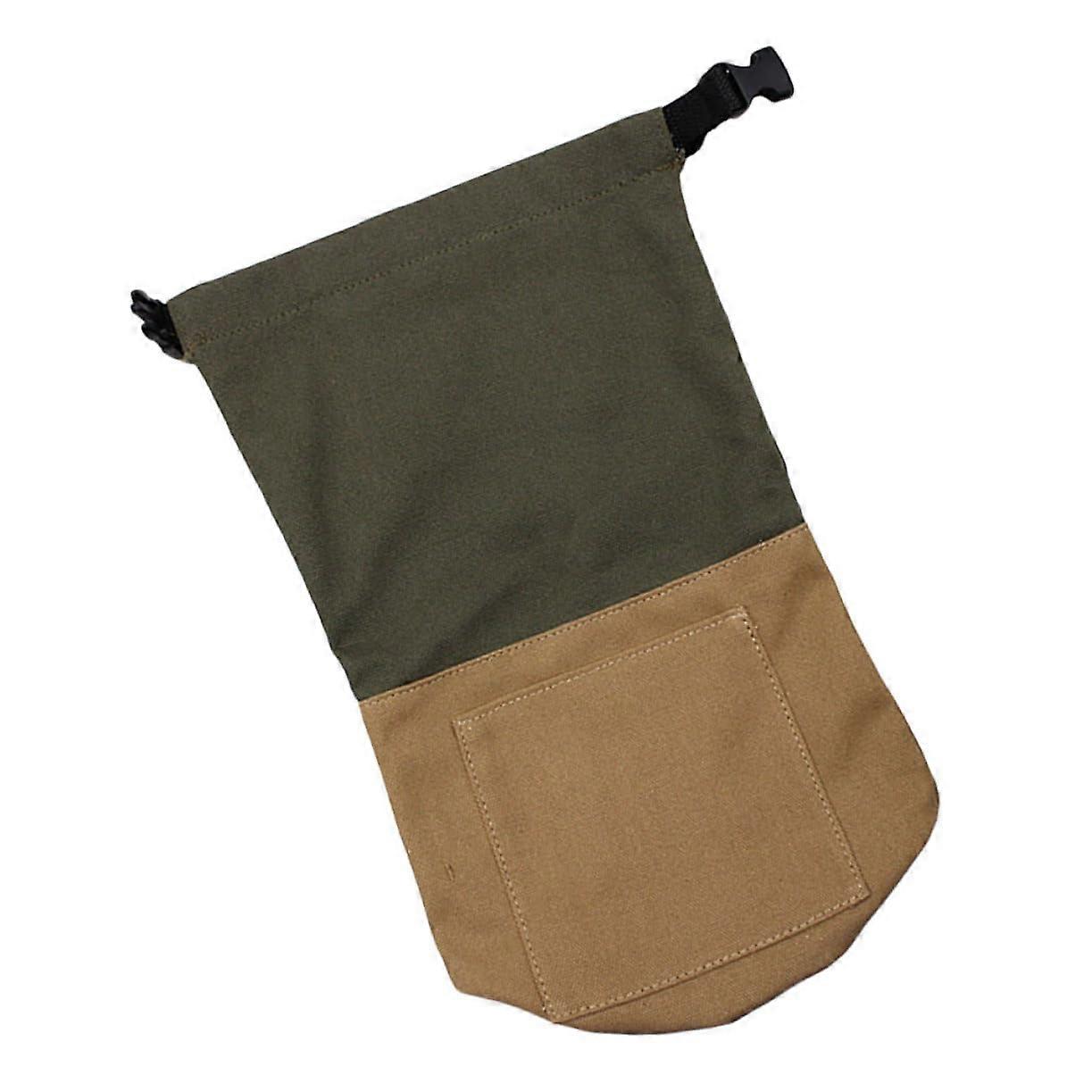 Retro Canvas Kerosene Lamp Storage Bag Buckle Design, Portable Outdoor Lantern Case For Hiking And Travel, Green Brown