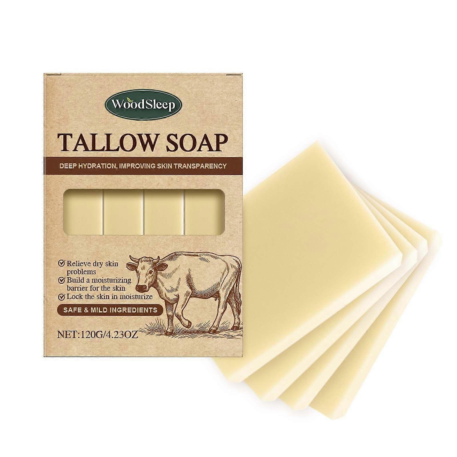 Natural Tallow Soap Bars Set of 4 - Moisturizing Face & Body Wash, Tallow Soap Bath Soap for All Skin, Gentle Cleansing & Hydration - 120g