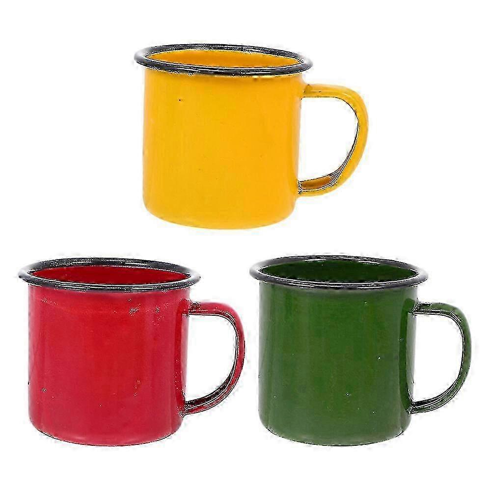 3Pcs Retro Style Enamel Cups, Colored Small Multi-function Water Cups for Children