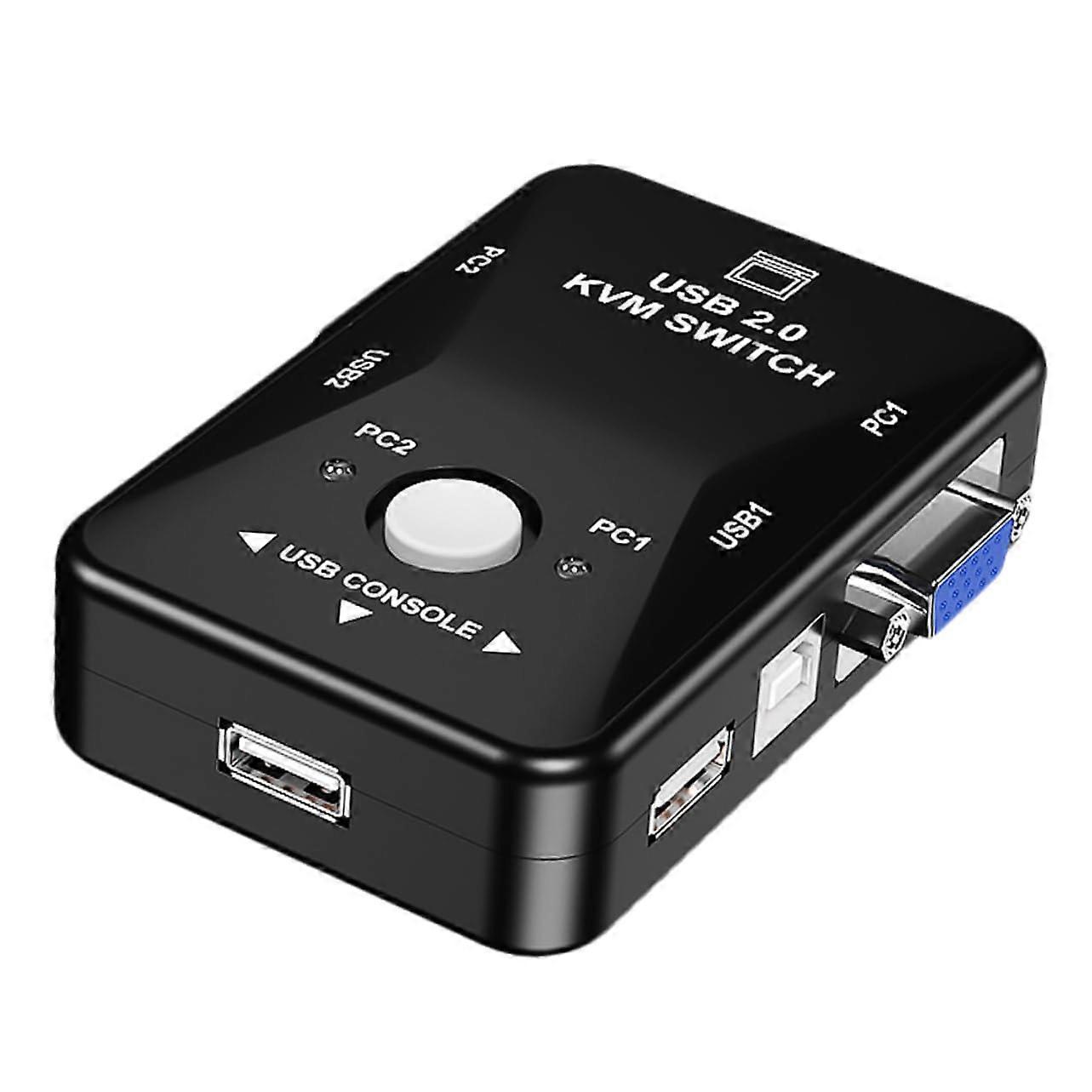 2Port VGA USB Switch Box, Manual Button, Keyboard And Mouse Sharing, Monitor Switching, Black 10.3x7.5 Cm