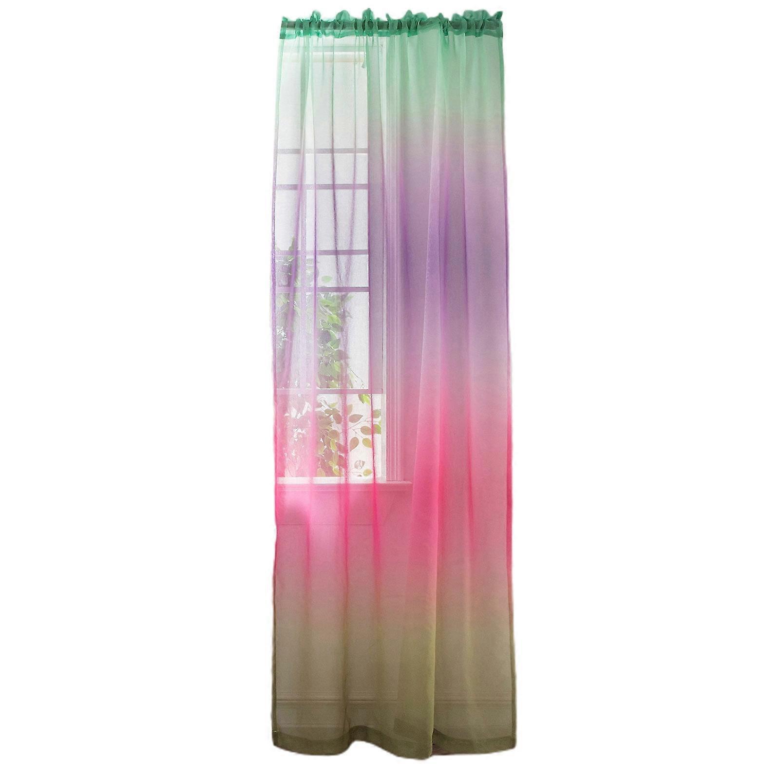 Rainbow Print Long Sheer Curtain for Window Ornaments and Home Decor