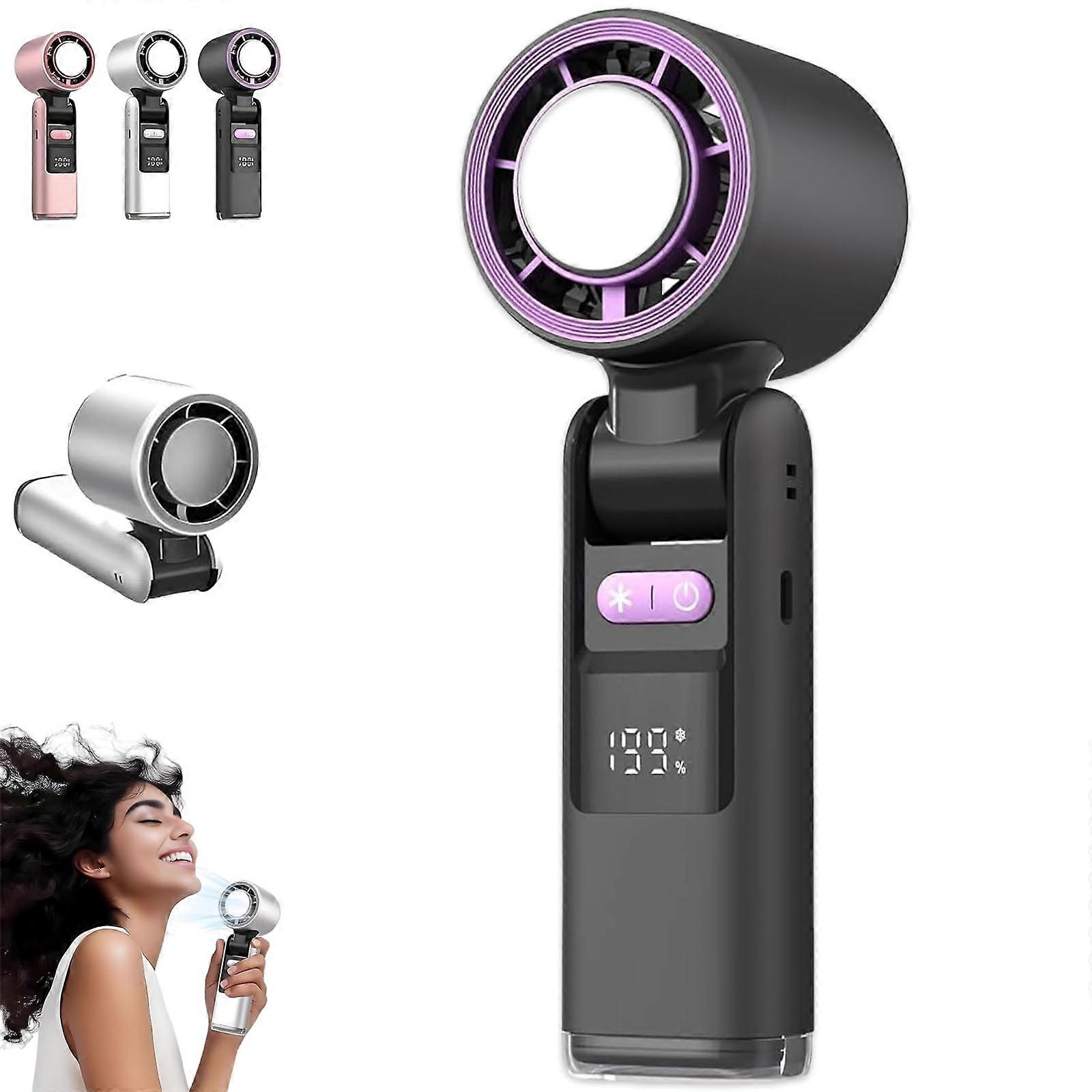 Multifunction Portable Handheld Turbo IceCooling Fan Rechargeable 135 Degree Tilt 5 Gears ACLike Gel Pad Tech Black