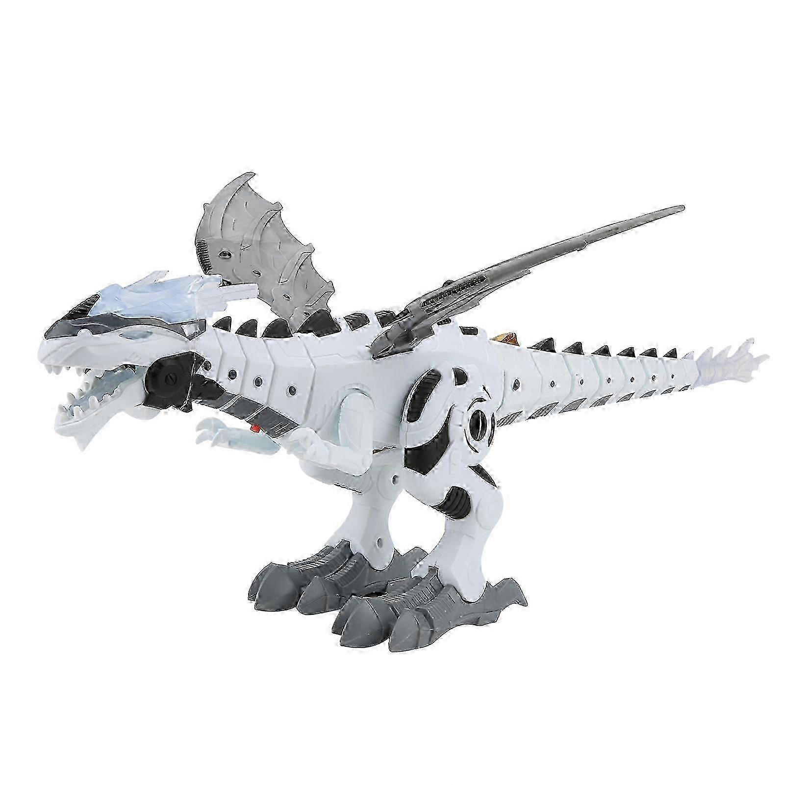 Electric Dinosaur Toy With Walking Spray Function Roar Sound Colorful Led Light (white)