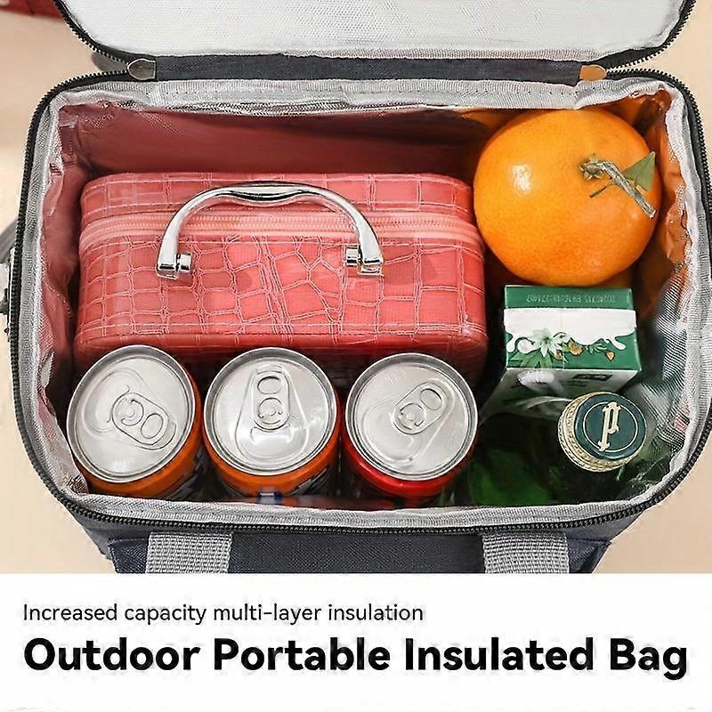 Large Capacity Insulated Lunch Bag for Kids and Adults, 2 Layer Leakproof Cooler Tote with Adjustable Shoulder Strap, Ideal for Camping and 