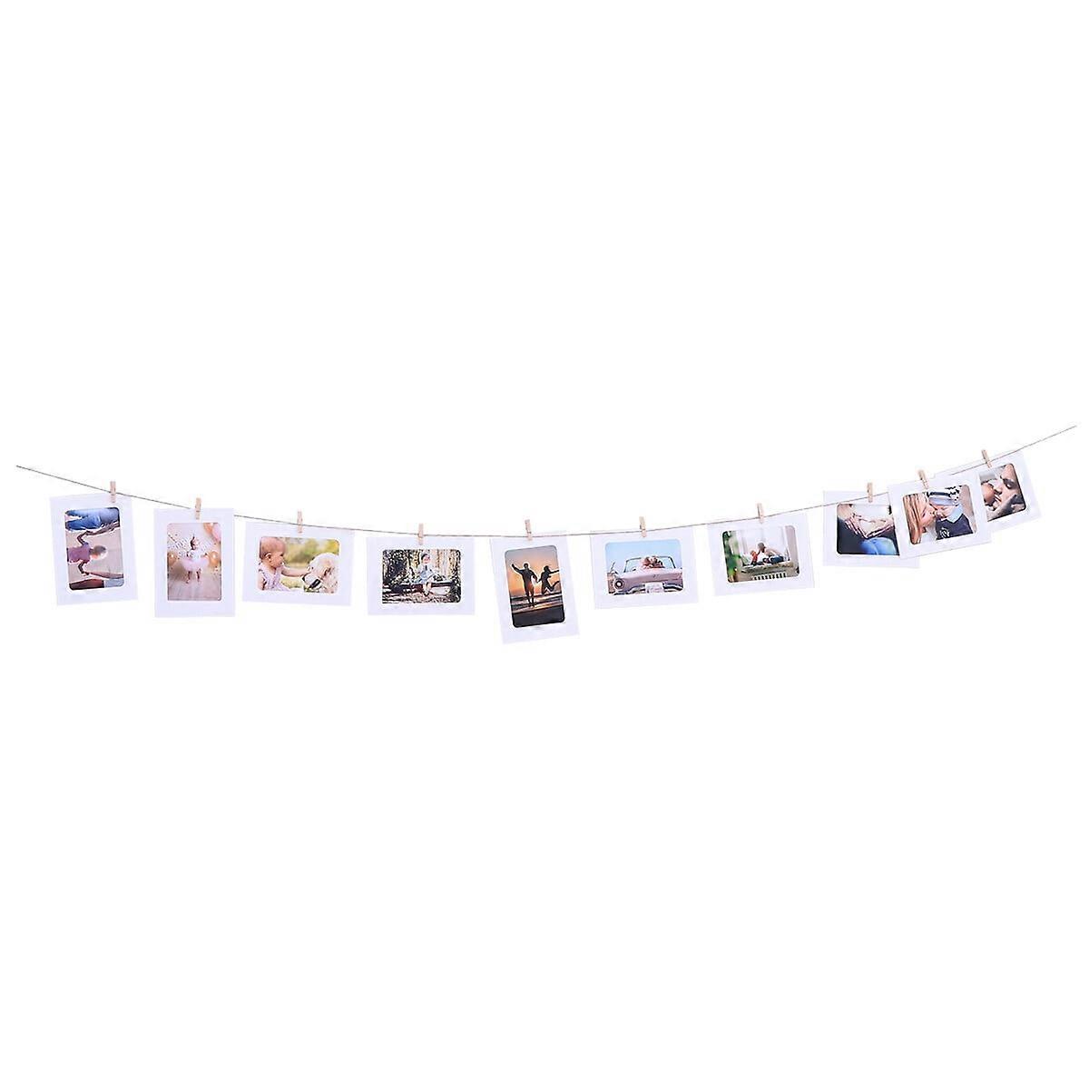 10pcs 7 Inches Paper Photo Frame Retro Kraft Picture Frame Hanging Decorations with String and Clips (White)
