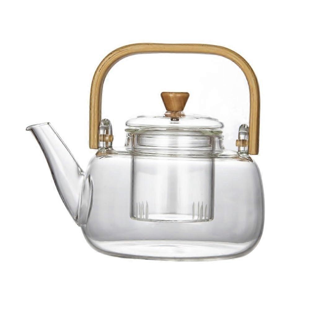 Glass Teapot with Infuser and Bamboo Handle, Heat Resistant Tea Kettle for Loose Leaf Brewing