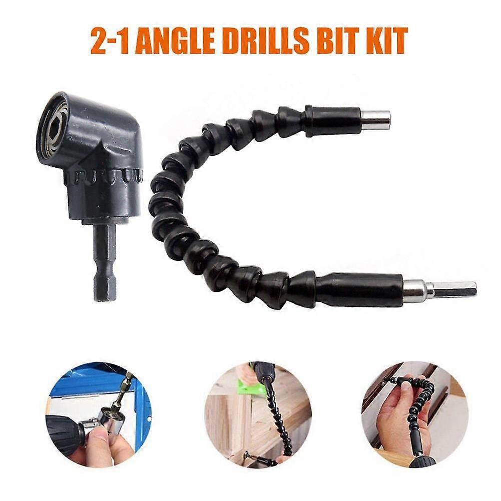 Power Tool-2Pcs Right Angle Drill and Flexible Shaft Bits Extension Screwdriver Bit Holder