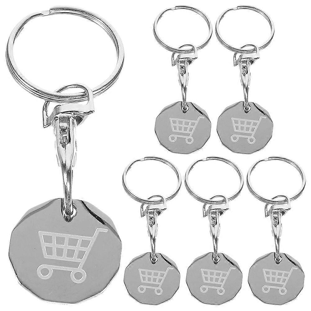 6Pcs Shopping Cart Token Stainless Steel Trolley Tokens Pequenos Carrinho de Compras Tokens com chaveiros