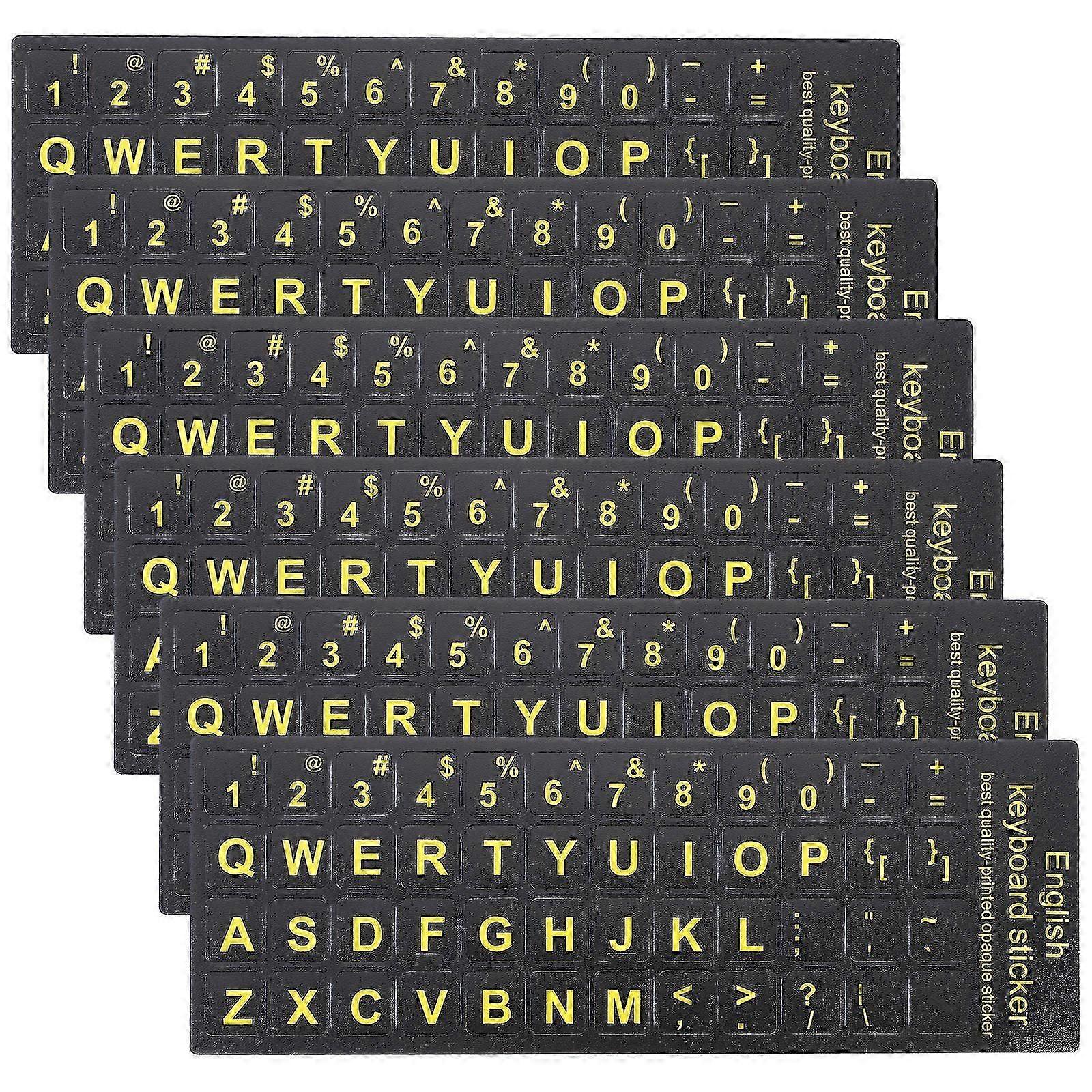 Yellow Bold Letters English Keyboard Stickers   6 Sheets, Matte Finish, Easy Application, Universal Laptop & Computer Keyboard Accessory for Gift