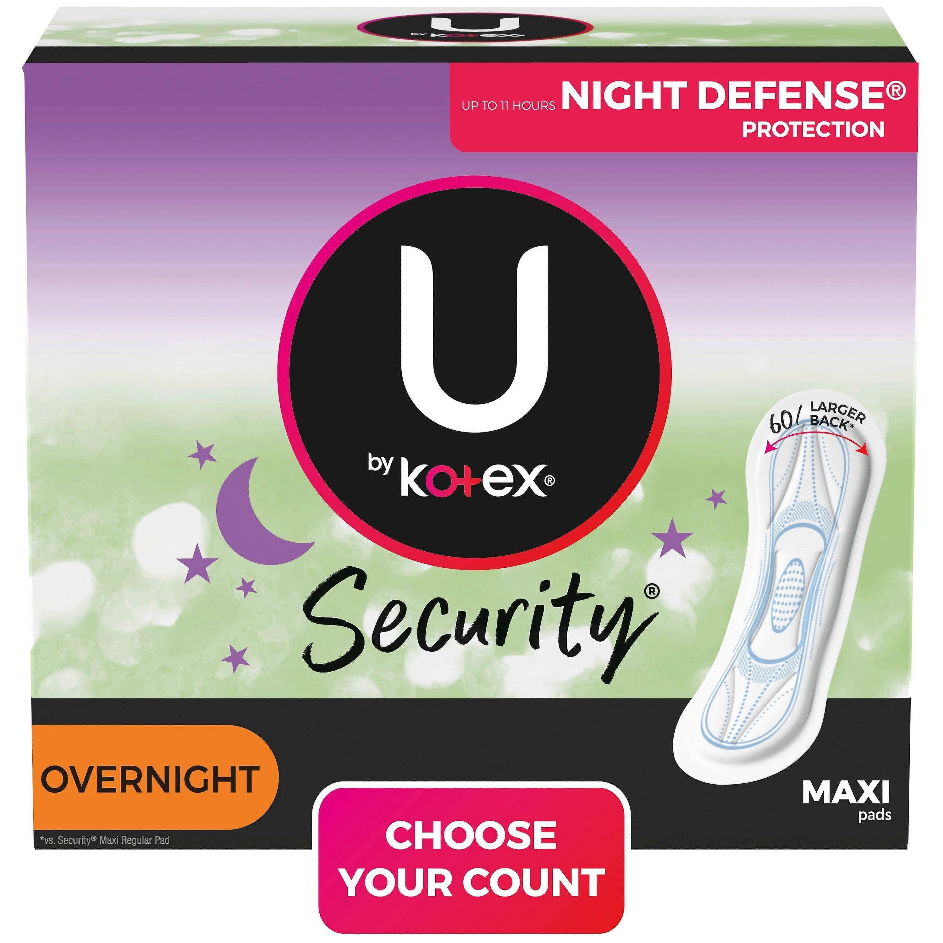 U By Kotex Security Maxi Feminine Pads, Overnight Absorbency, Unscented, 40 Ea