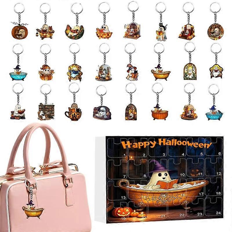 AD30-Count Down To Halloween Ornaments 24-Pendant Countdown Calendar Halloween 2D Acrylic Ornament Keepsake C