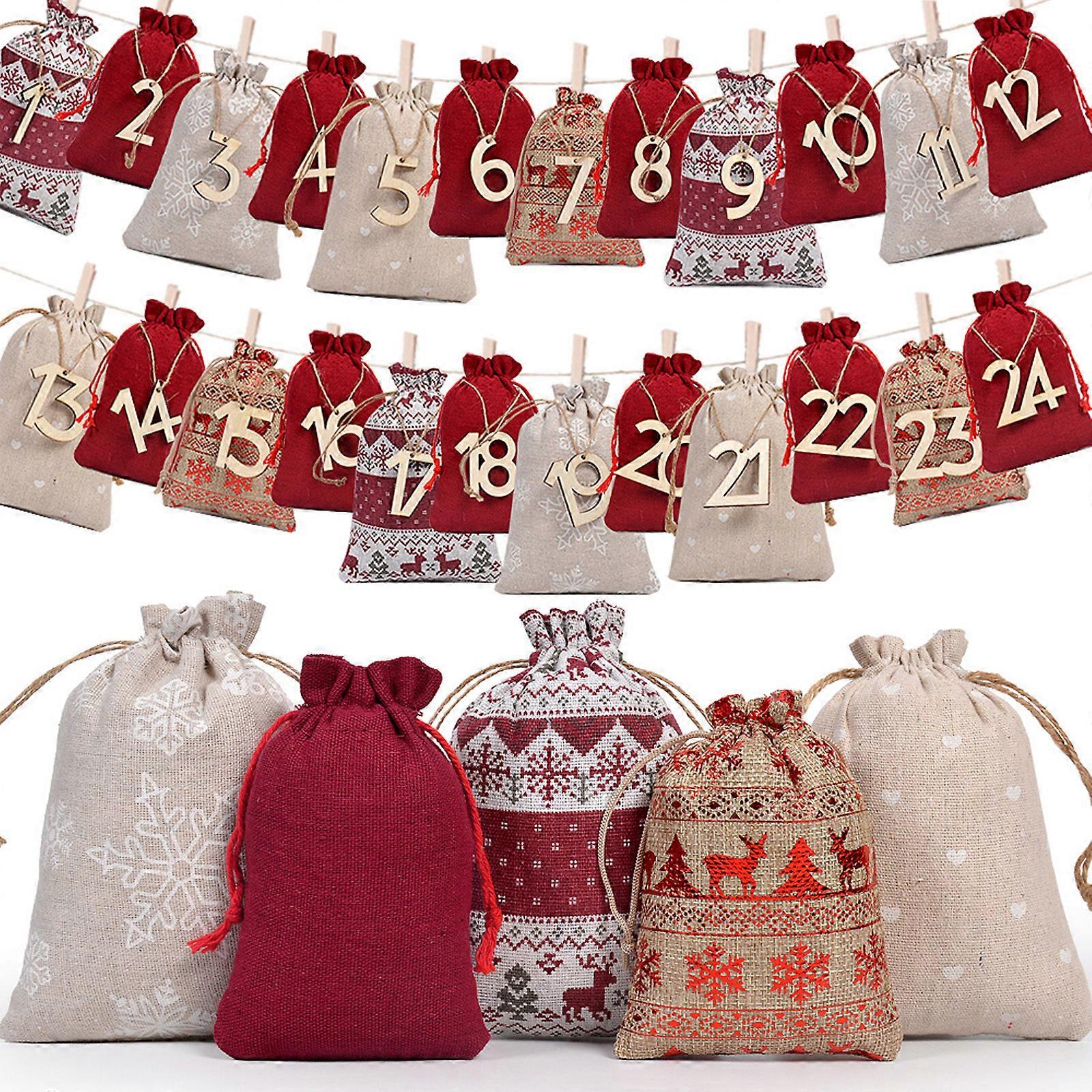 Multipurpose Advent Calendars Bags Natural Fiber Drawstring Design For Holiday Crafting And Gifting Multicolor
