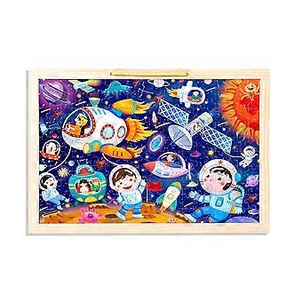 2-in-1 Cartoon Puzzle Board Toy for Children Jigsaw Puzzle Wooden Drawing Board Hand Eye Coordination Toy Toddler Gift Multicolor