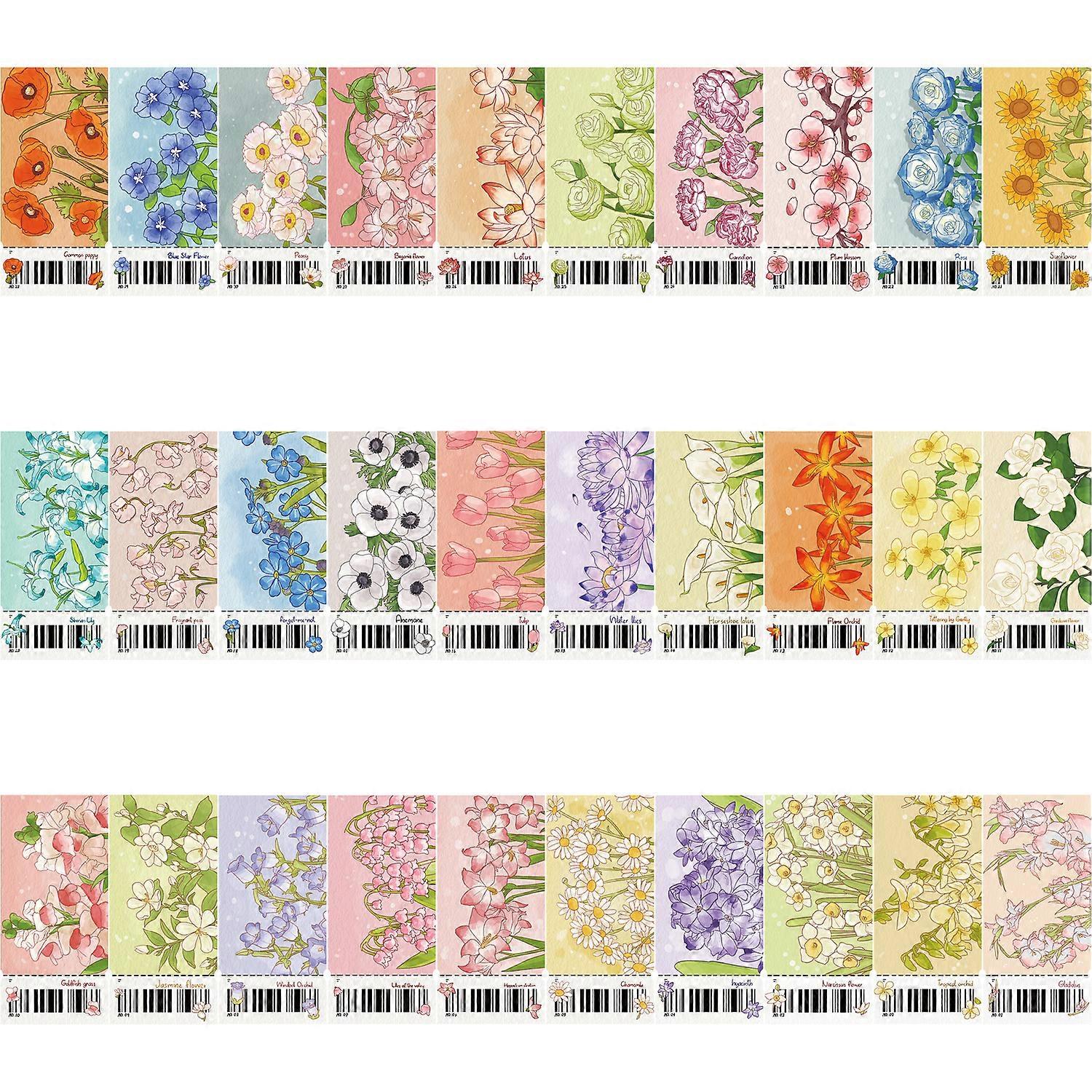 30 hand-drawn flower bookmarks series, simple and artistic creative materials for journaling, Instagram-worthy reading, paper bookmarks, DIY