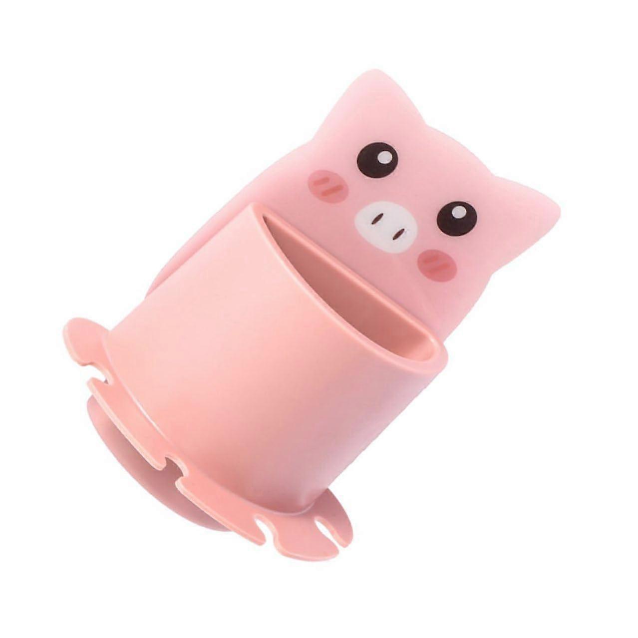 Toothbrush Holder Wall Mounted Pig Design Self Adhesive Bathroom Organizer for Toothpaste Razor Comb
