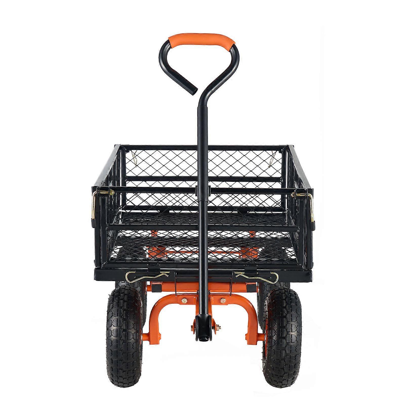 Dump Cart, Metal Garden Dump Cart with Easy to Assemble Frame, Dump Wagon with 2-in-1 Convertible Handle
