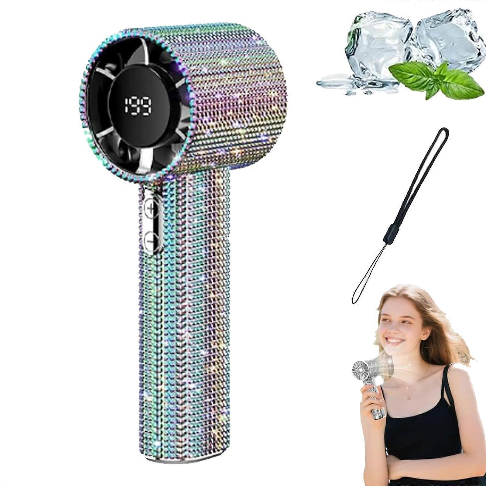 Portable Handheld USB Turbo Fan with Full Diamond Bling, Ultra Quiet Desk Accessory for Women Office (Color1)