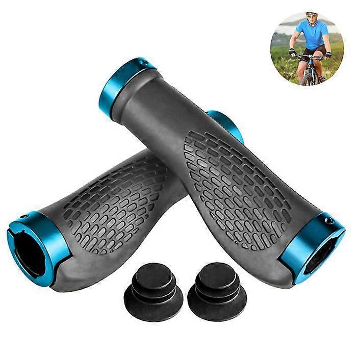 Pair of Bicycle Handlebar Grips, Ergonomic Shockproof Bike Grips for Mountain Bikes with End Caps