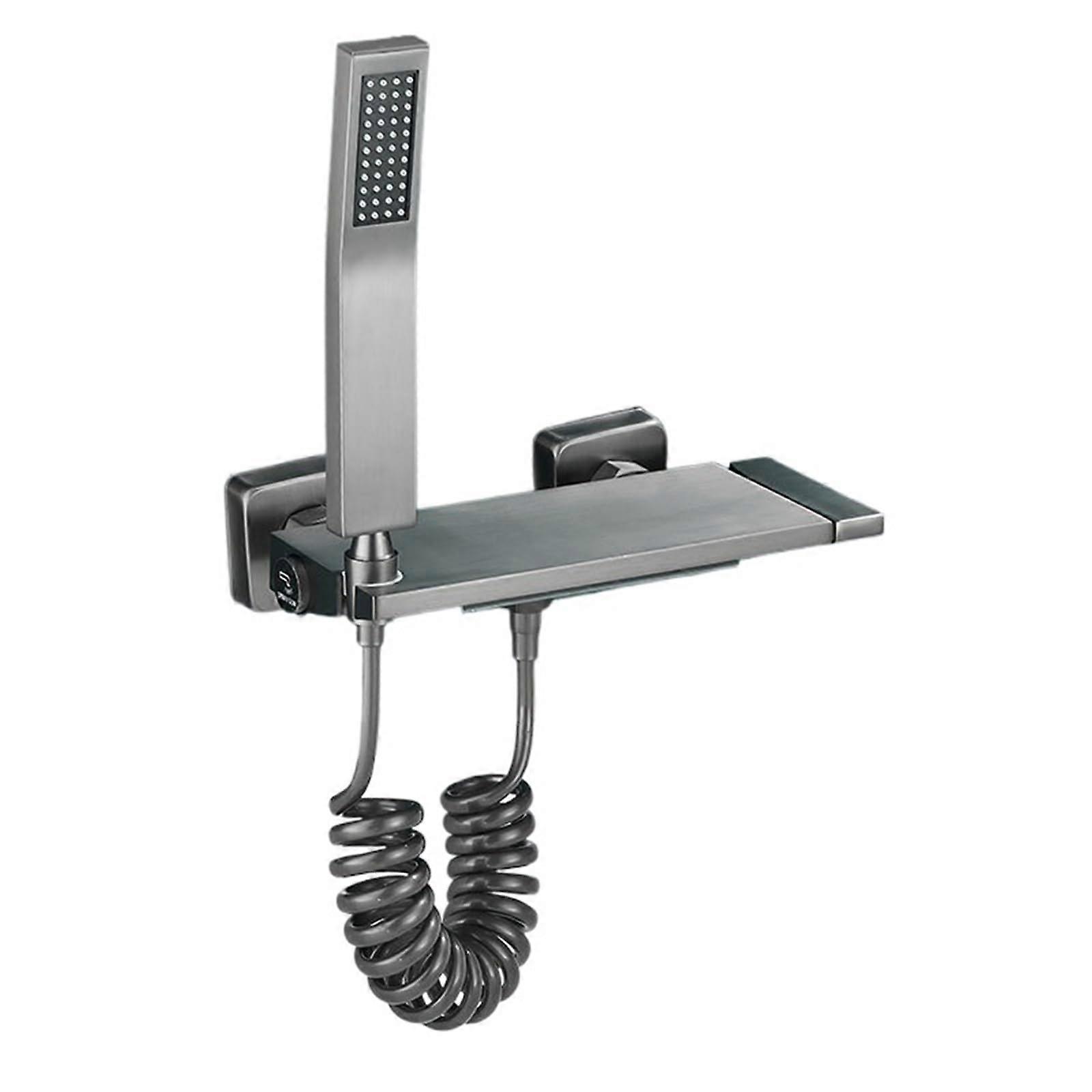 Gray Brass Wall Mounted Bathtub Faucet Set with Waterfall Flow and Dual Bath Shower Modes