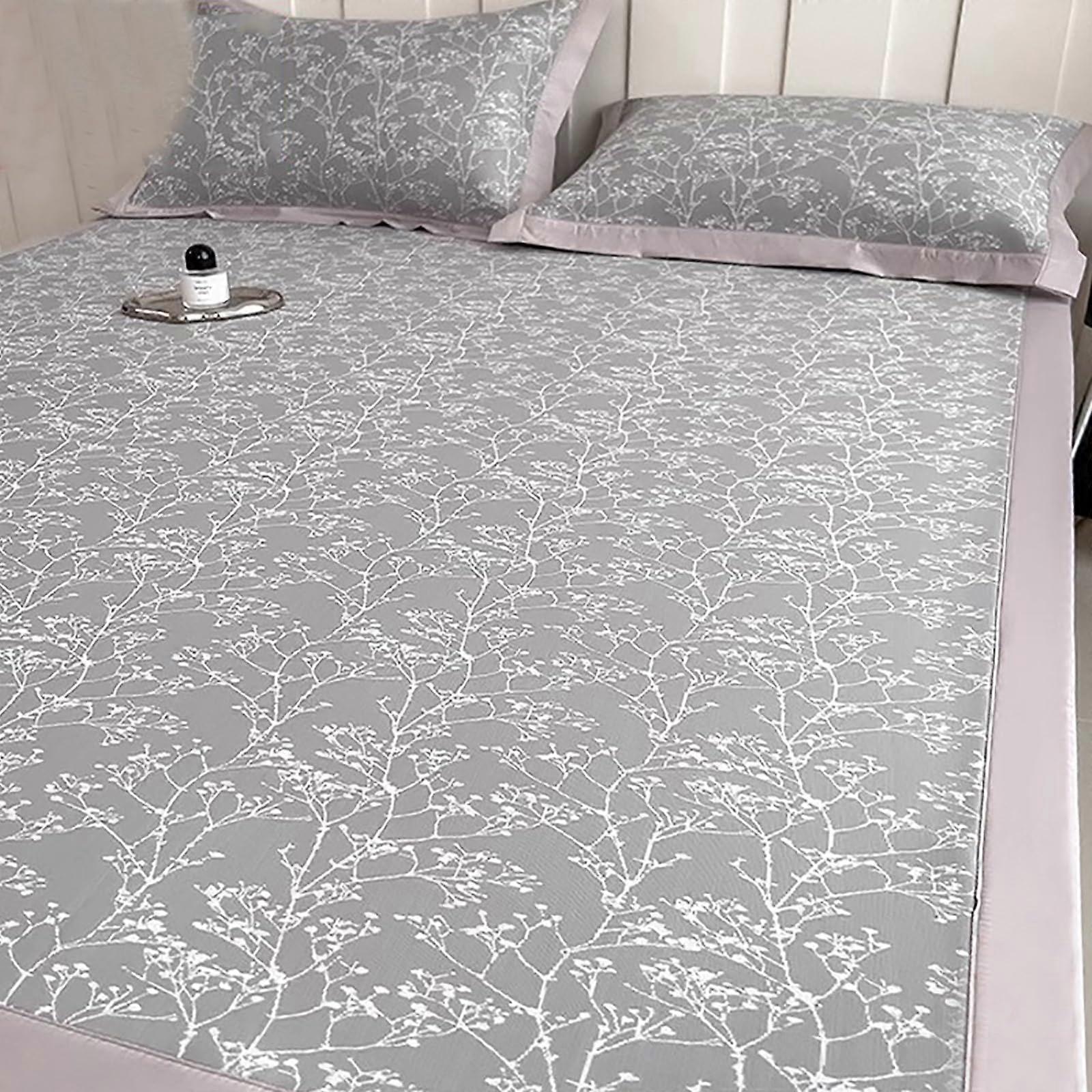 Queen Size Cooling Bed Sheets Ice Silk Bedding Set with Floral Design, Gray 150x200cm