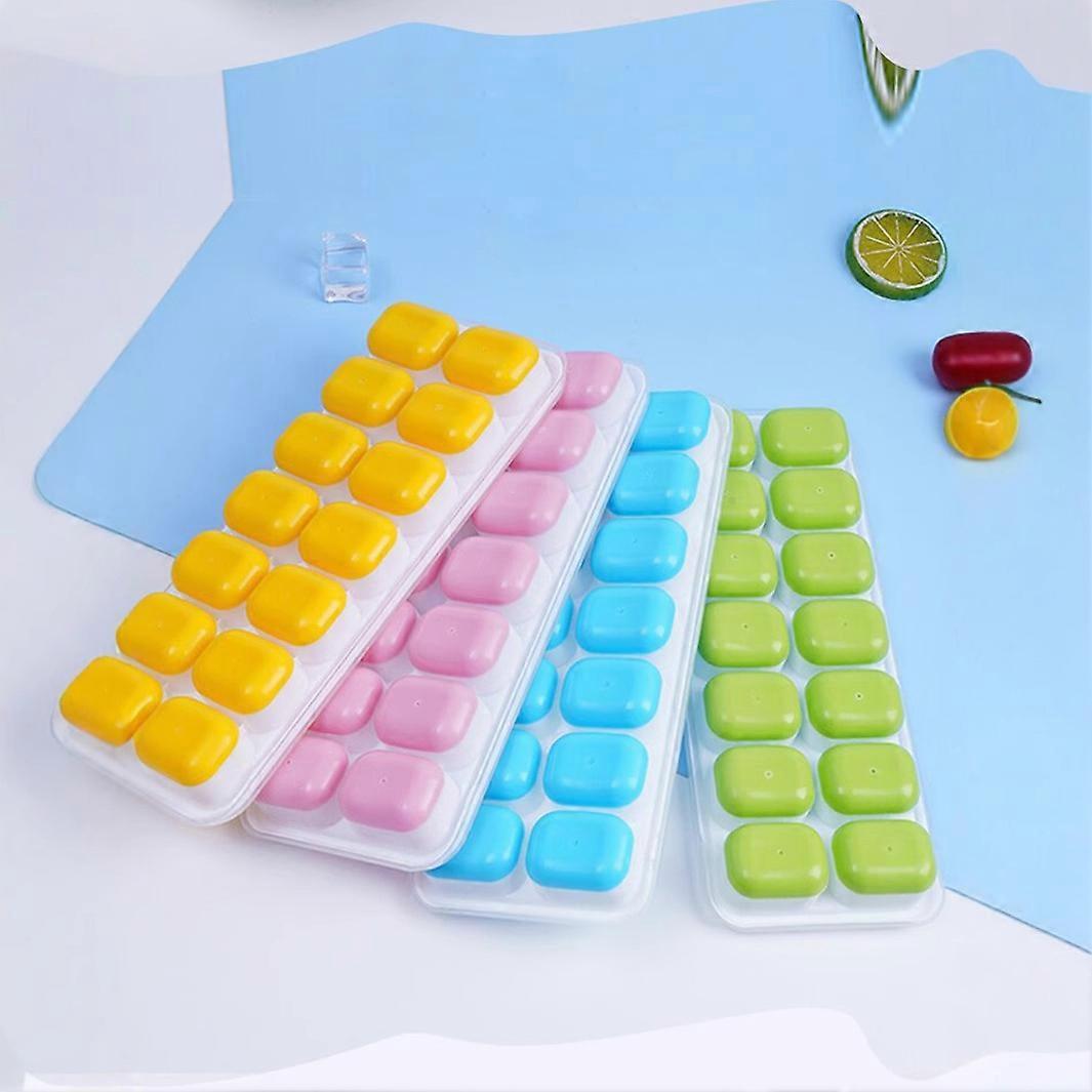 DIY Homemade 14-Compartment Square Soft-Bottom Silicone Ice Cube Mold with Lid