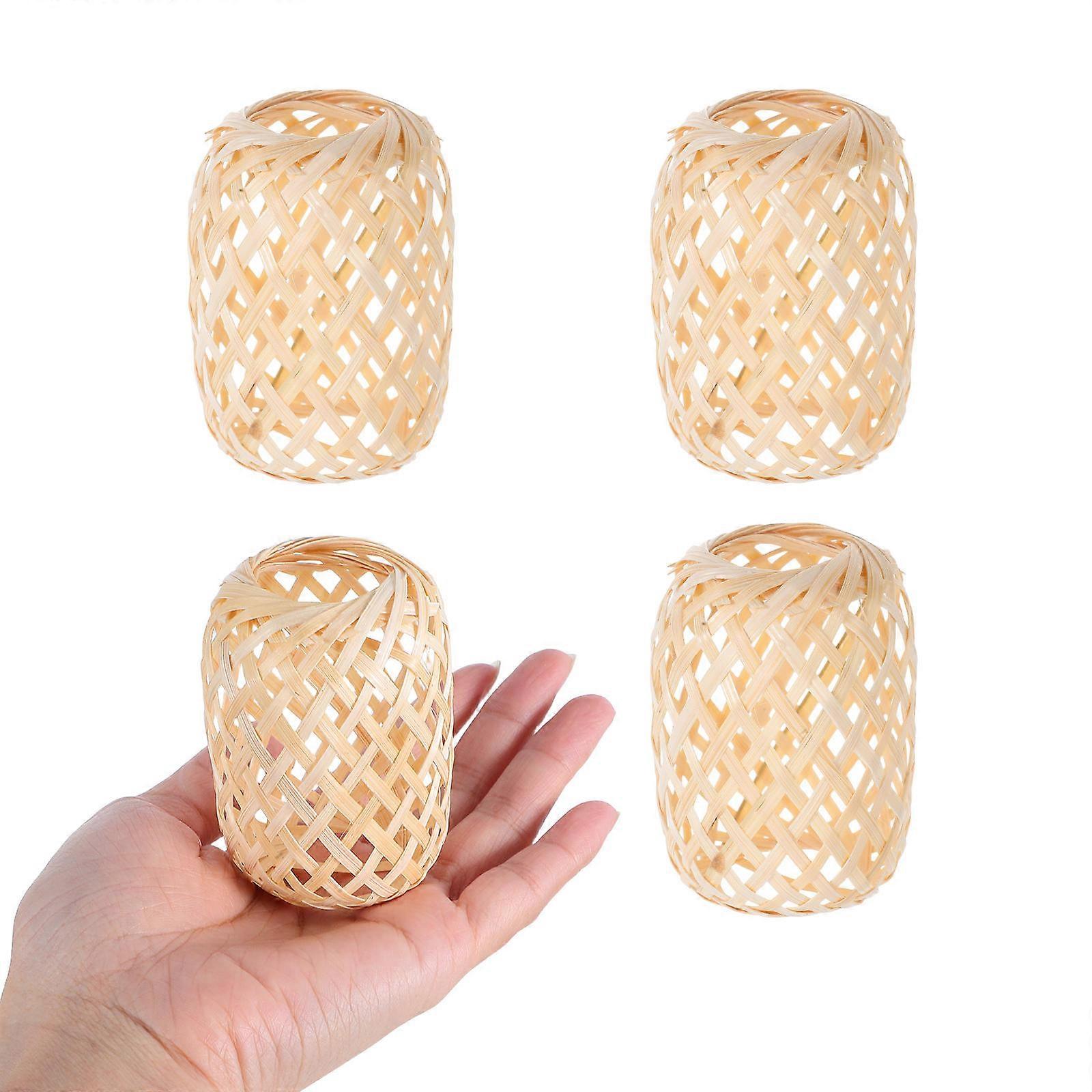 Handwoven Bamboo Lantern Shade for Party Decor 4Pcs Miniature Set