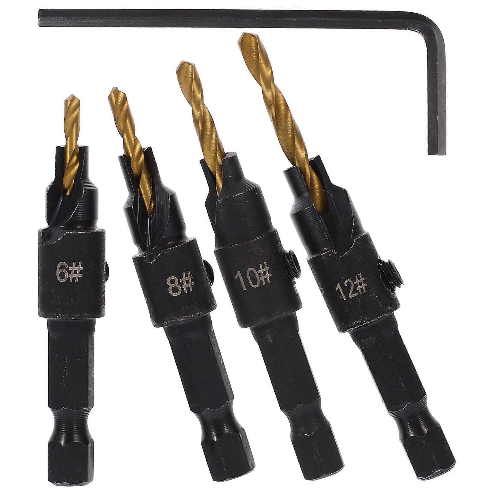 Wood Splitter Drill for Carpentry Tasks Featuring Hexagonal Shank Made of Golden Titanium Coated Steel Improving Wood Separation Efficiency with 1 Set