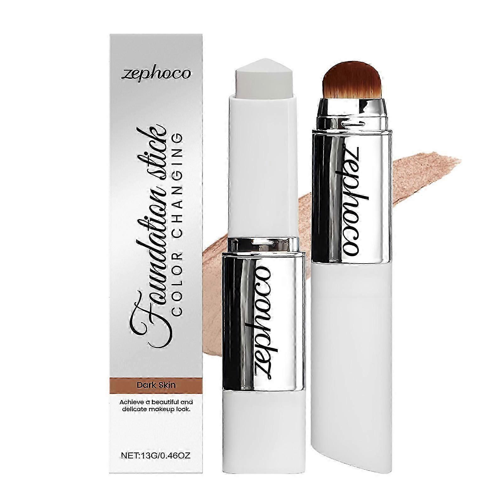 2-in-1 Color-Changing Foundation Stick with Brush - Hydrating & Lightweight Cover Cream for Flawless Skin - Easy Application