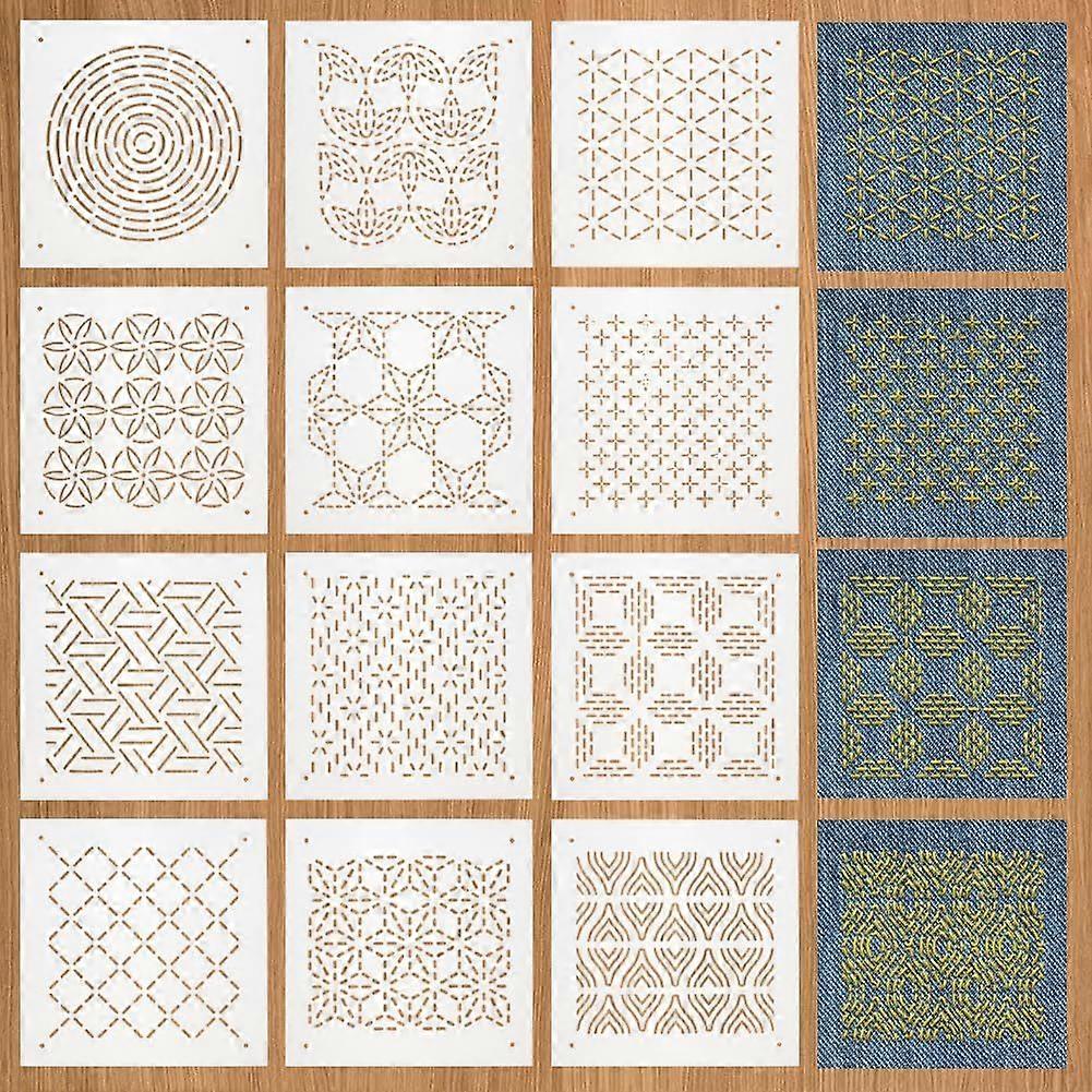 12Pcs Plastic Sashiko Stencil 5x5inch Dense Grid Pattern Embroidery Tool Drawing Line Template for Hand Quilting and Embroidery 0.3mm Thick